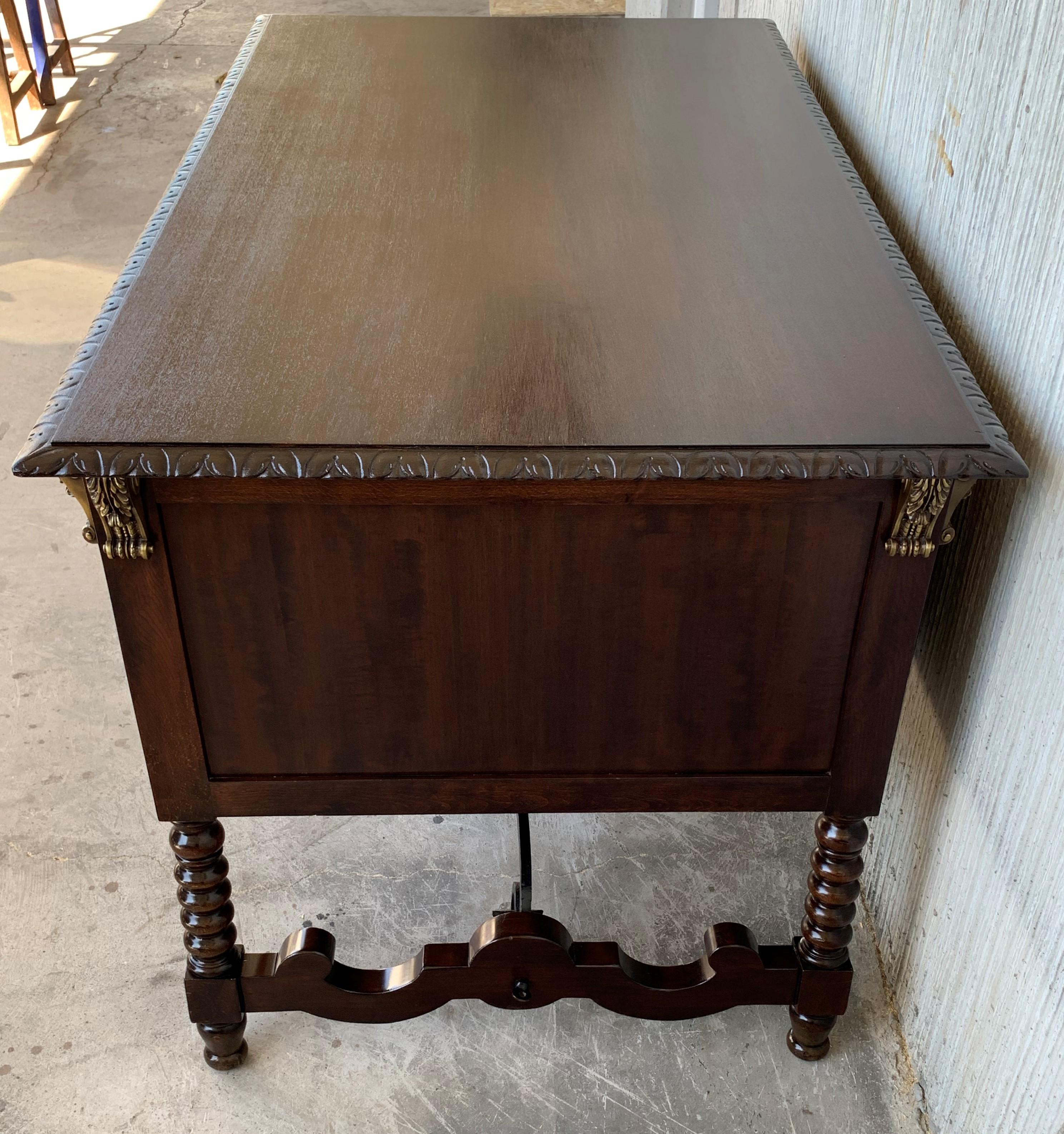 Two Sided Spanish Butcher Block with Six Drawers and Bronze Hardware 1