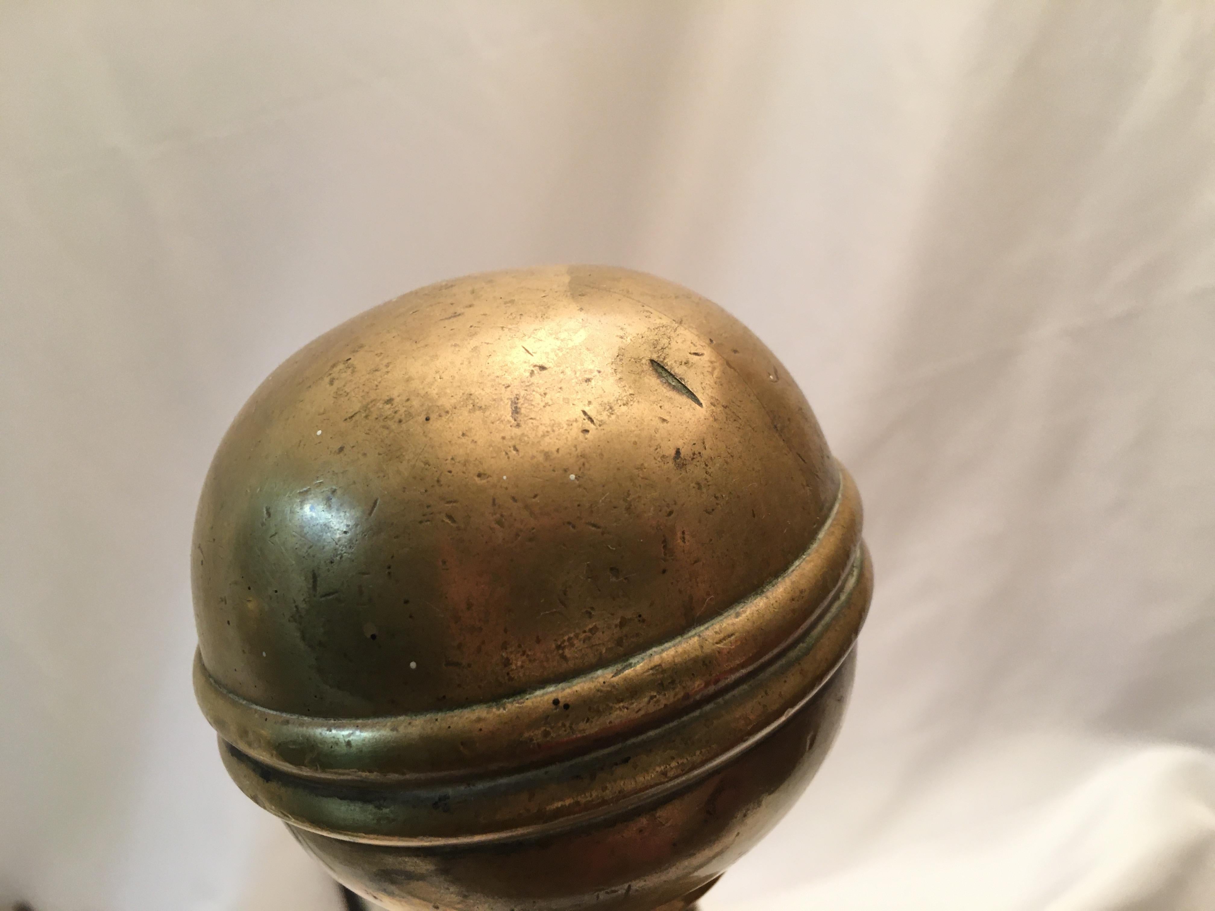 18thc American Chippendale Brass Cannonball Andiron Firedog Pair with Log Stops For Sale 4