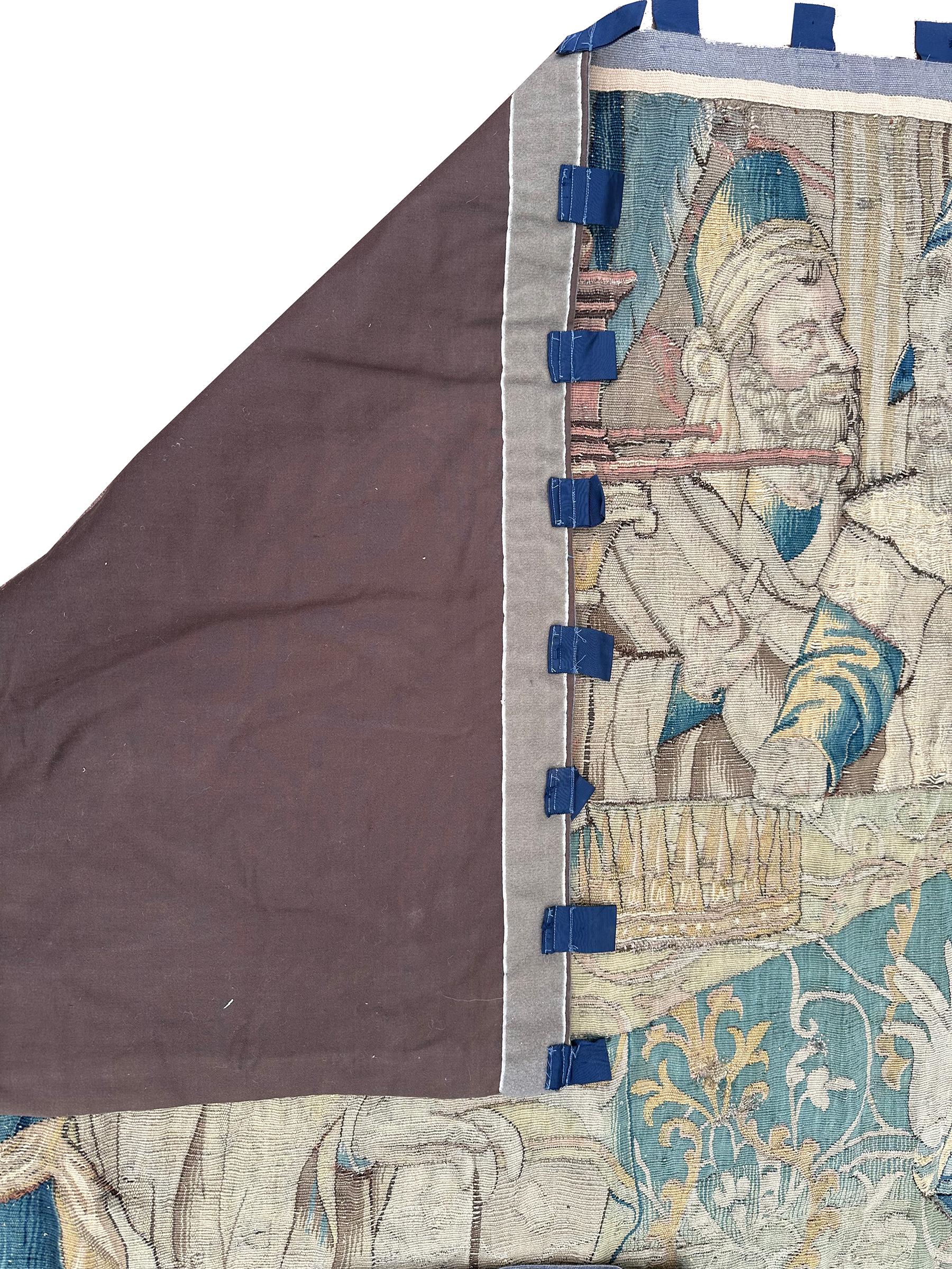 18th.C Antique Flemish Tapestry Historical King Solomon Scene 7'x8' 196cmx244cm For Sale 5