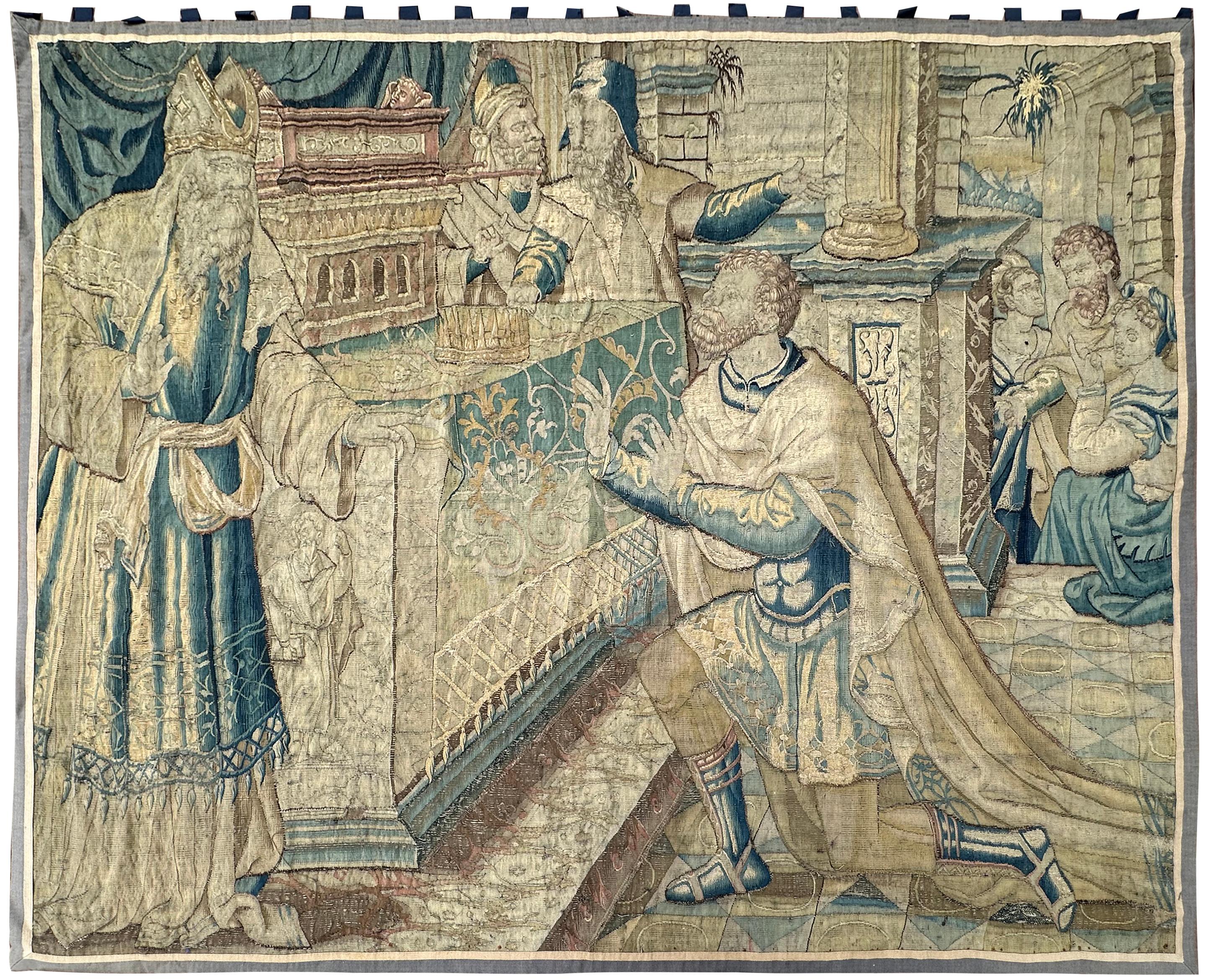 Belgian 18th.C Antique Flemish Tapestry Historical King Solomon Scene 7'x8' 196cmx244cm For Sale