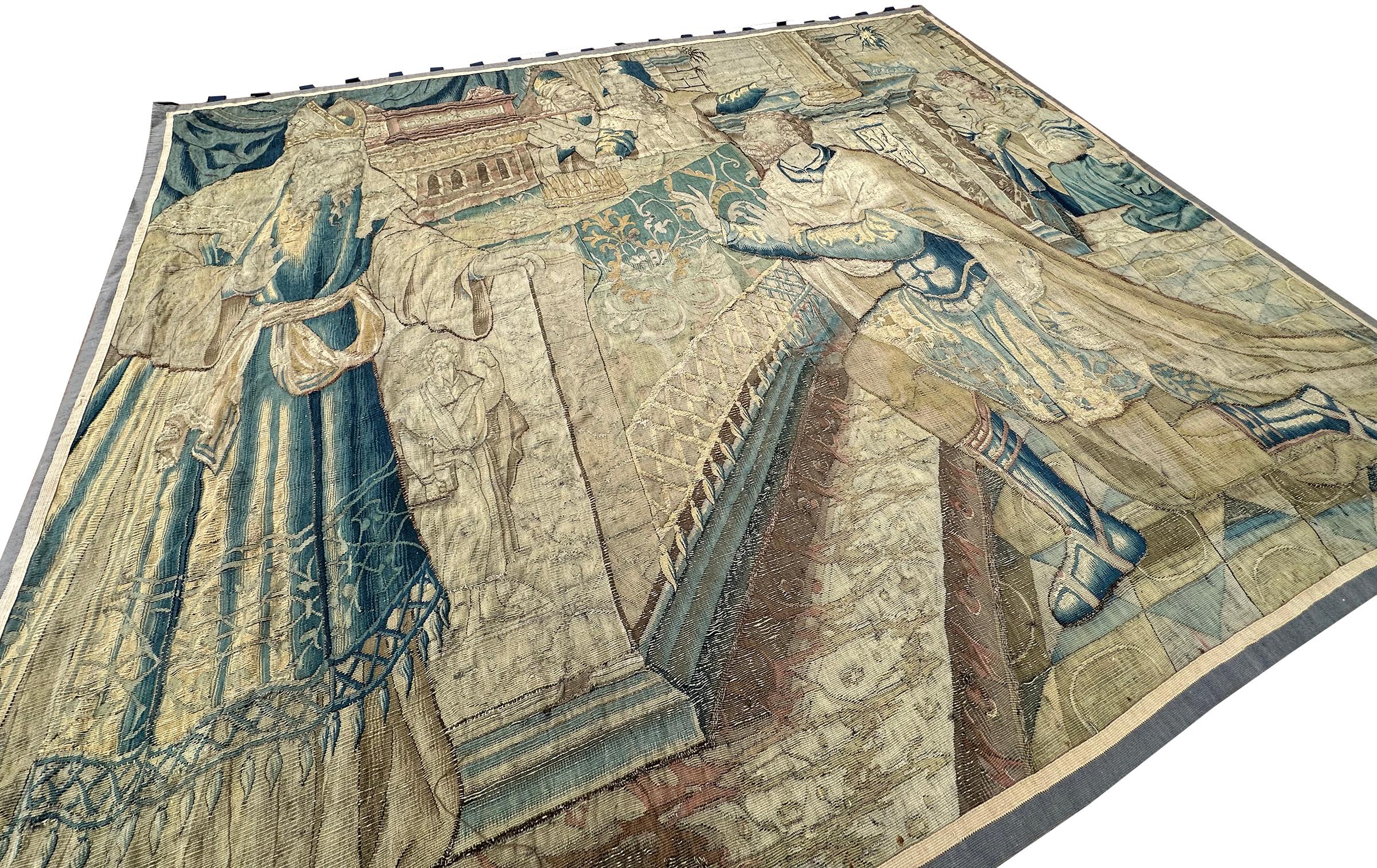 Hand-Woven 18th.C Antique Flemish Tapestry Historical King Solomon Scene 7'x8' 196cmx244cm For Sale