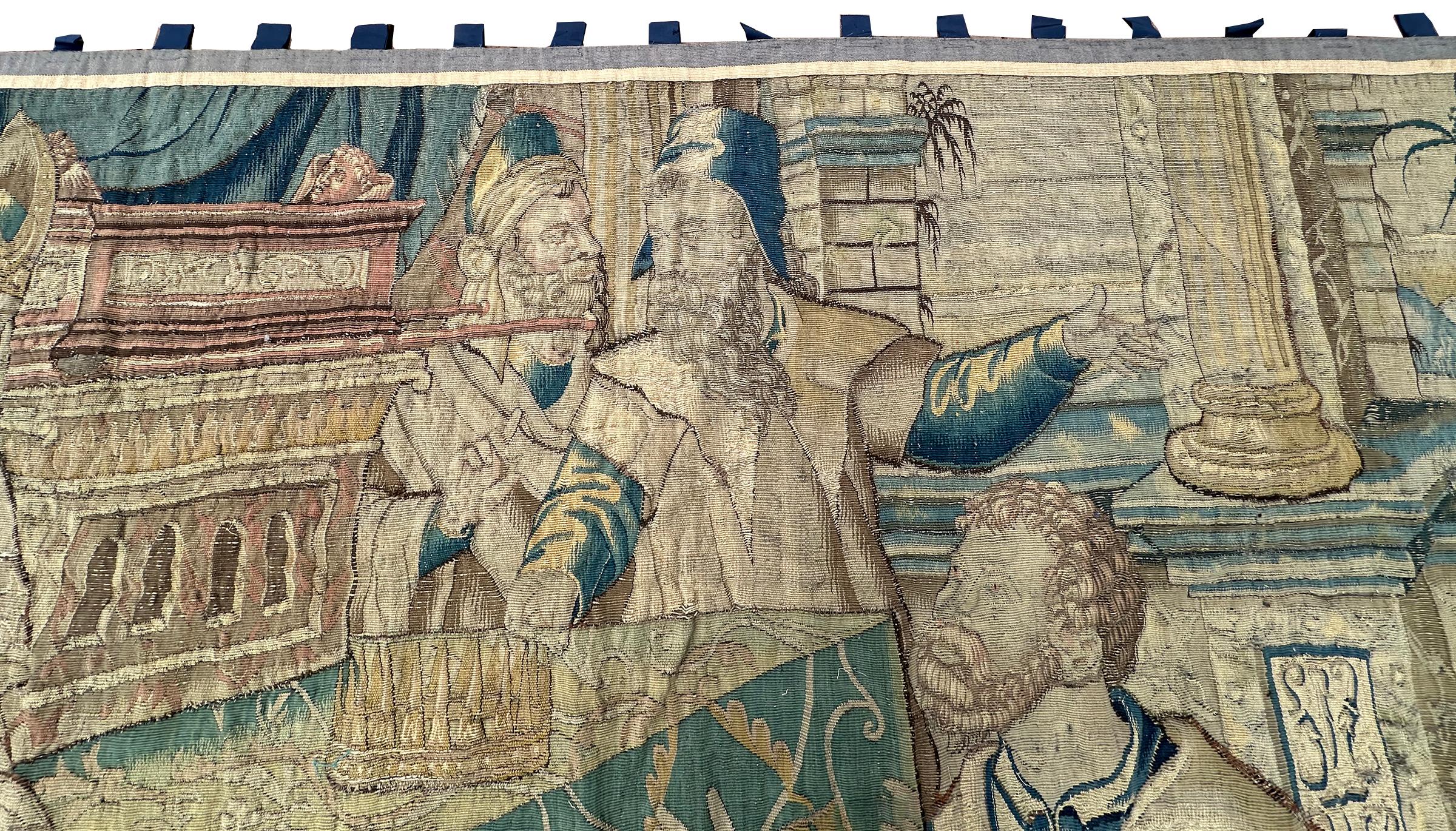 18th Century and Earlier 18th.C Antique Flemish Tapestry Historical King Solomon Scene 7'x8' 196cmx244cm For Sale