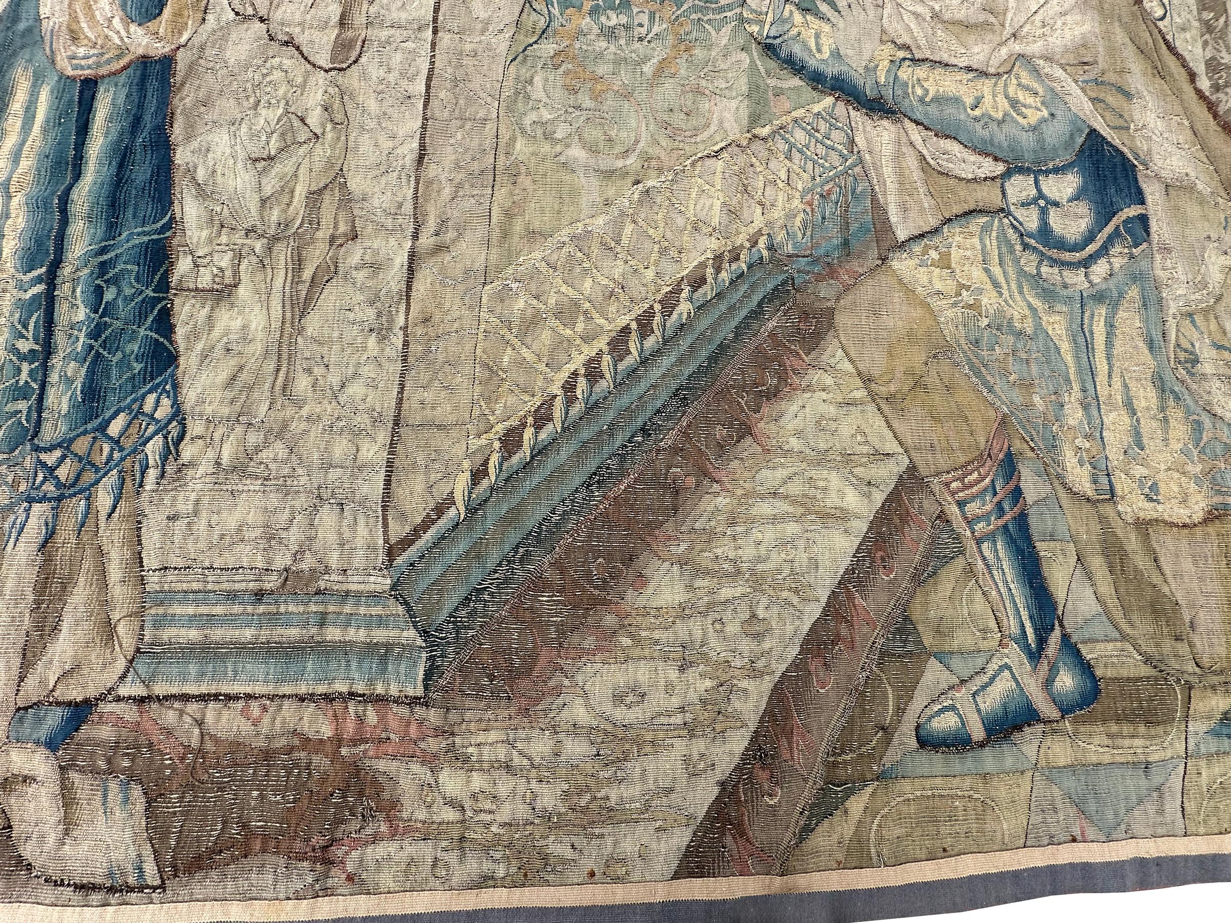 Wool 18th.C Antique Flemish Tapestry Historical King Solomon Scene 7'x8' 196cmx244cm For Sale