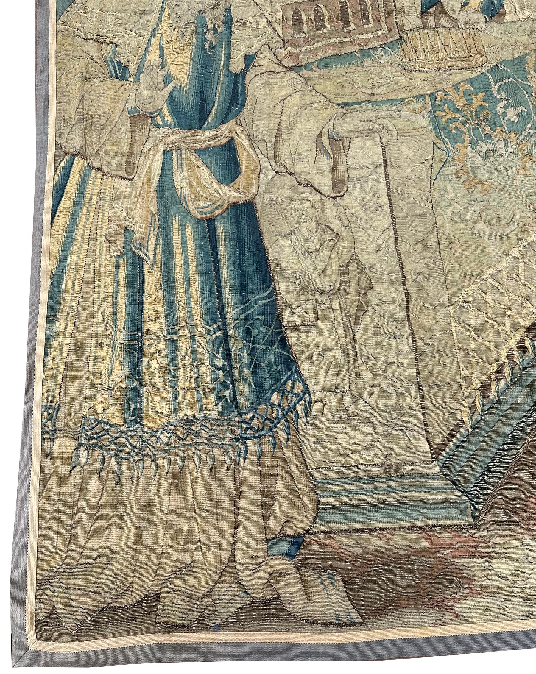 18th.C Antique Flemish Tapestry Historical King Solomon Scene 7'x8' 196cmx244cm For Sale 1