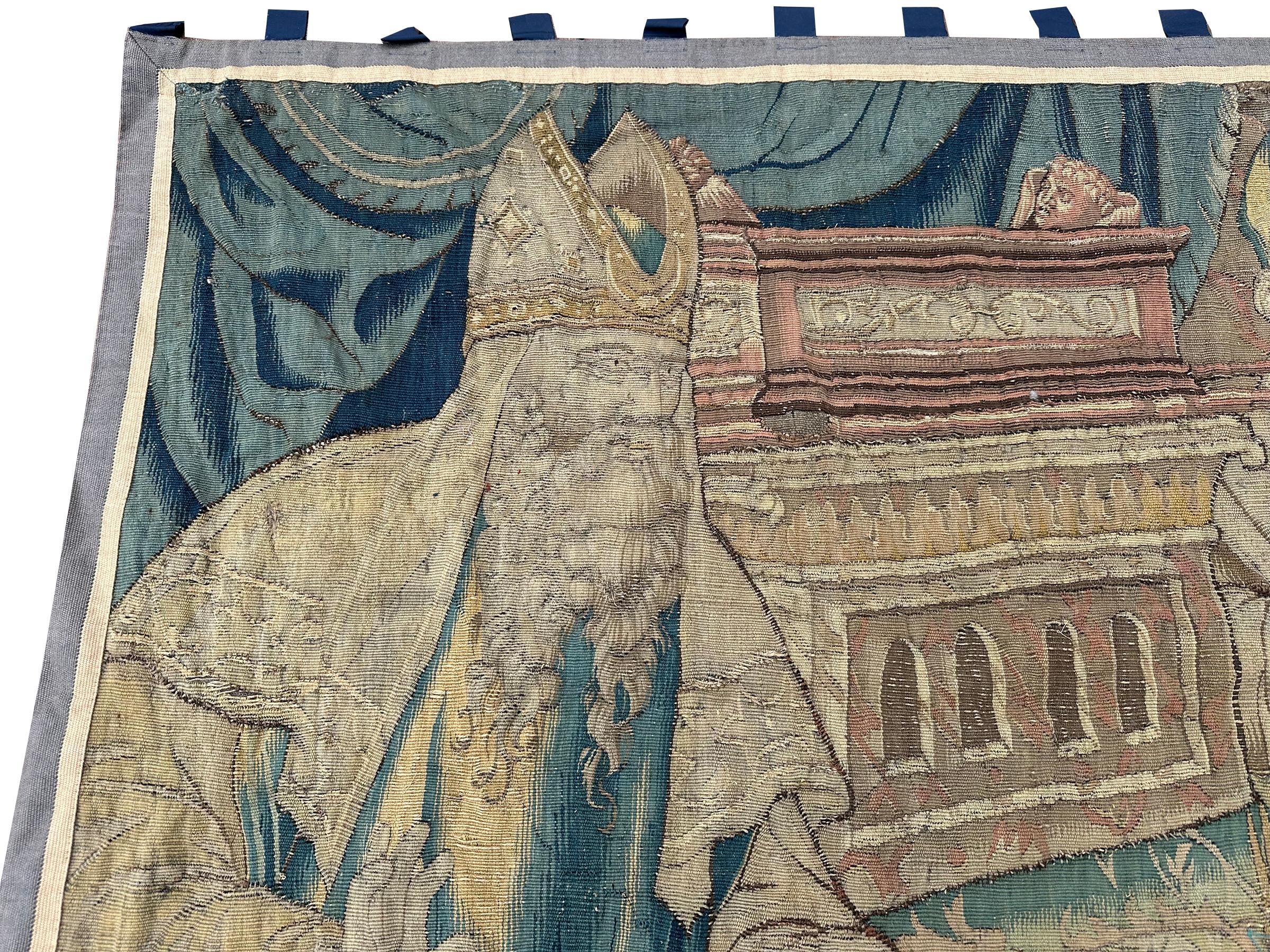 18th.C Antique Flemish Tapestry Historical King Solomon Scene 7'x8' 196cmx244cm For Sale 2