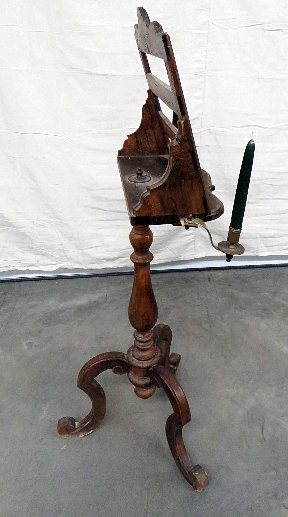 18th Century and Earlier Late 1700s Era Italian Carved Provincial Music Stand with Brass Candle Holders