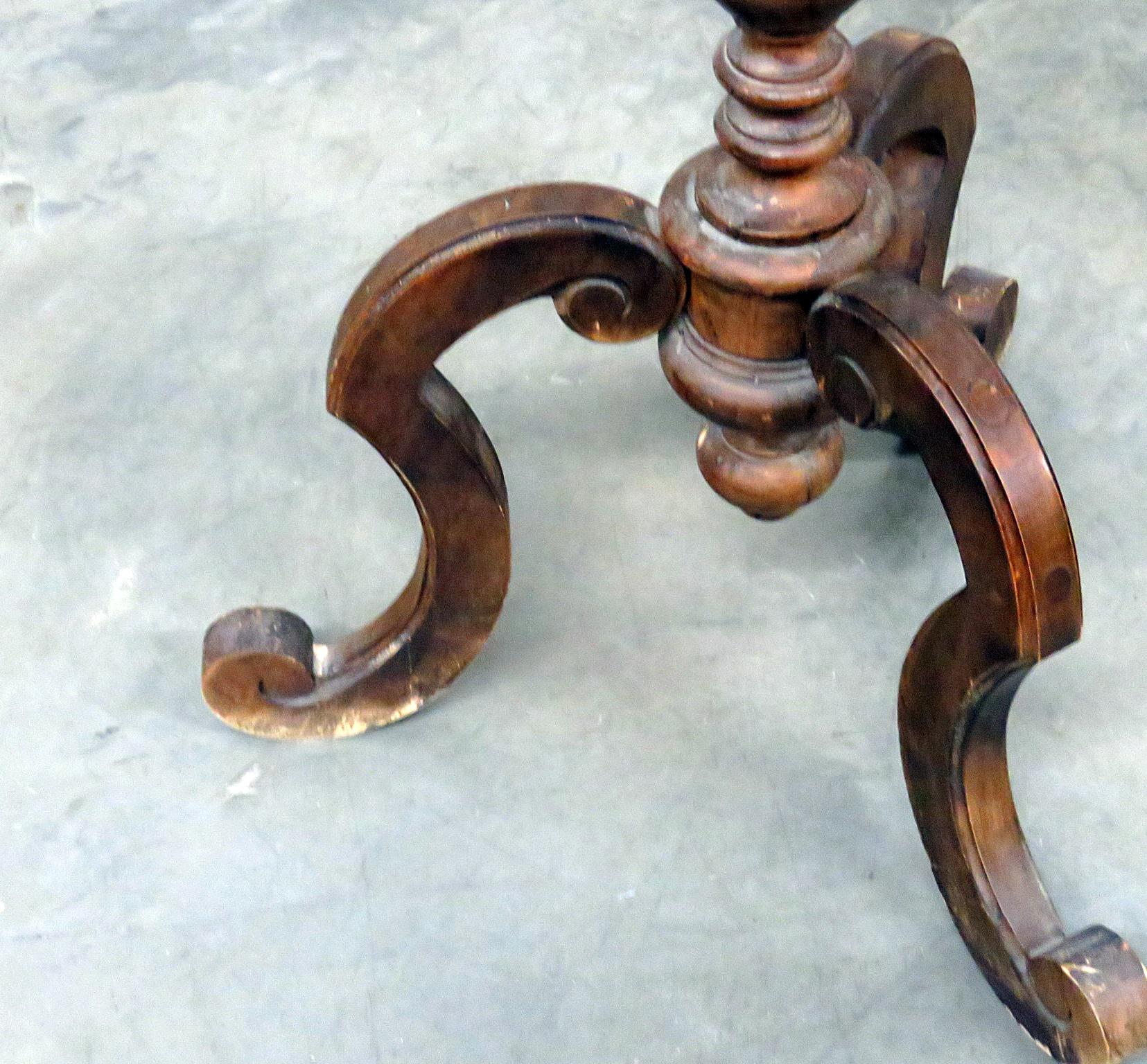 Wood Late 1700s Era Italian Carved Provincial Music Stand with Brass Candle Holders