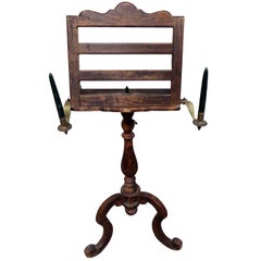 Late 1700s Era Italian Carved Provincial Music Stand with Brass Candle Holders