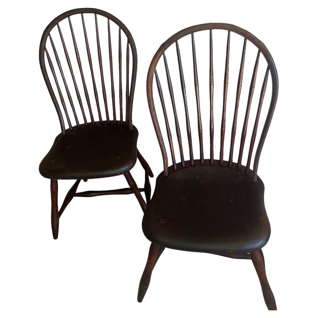 18th Century Balloon Back Original Red Painted Windsor Chairs-Pair For Sale