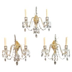 18thc British George III Museum Quality Cut Glass Wall Sconces - Electrified