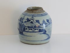 18. Jahrhundert Chinesisch Export Blau und Weiß Jar Porzellan Hand gemalt Szene, Qing