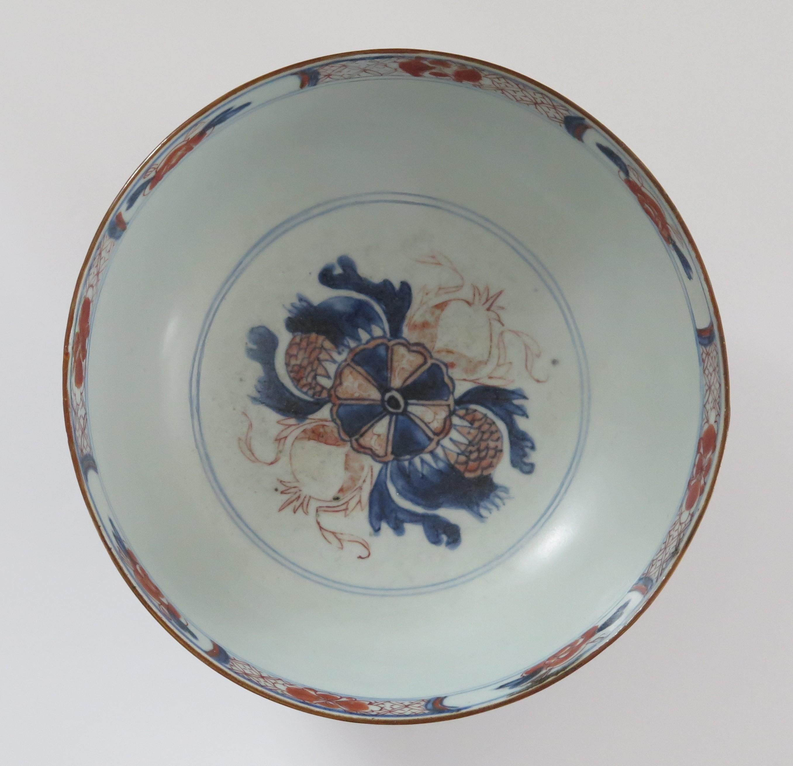 18thc. Chinese Export Porcelain Imari Bowl Hand Painted Qing, Ca 1730 For Sale 6