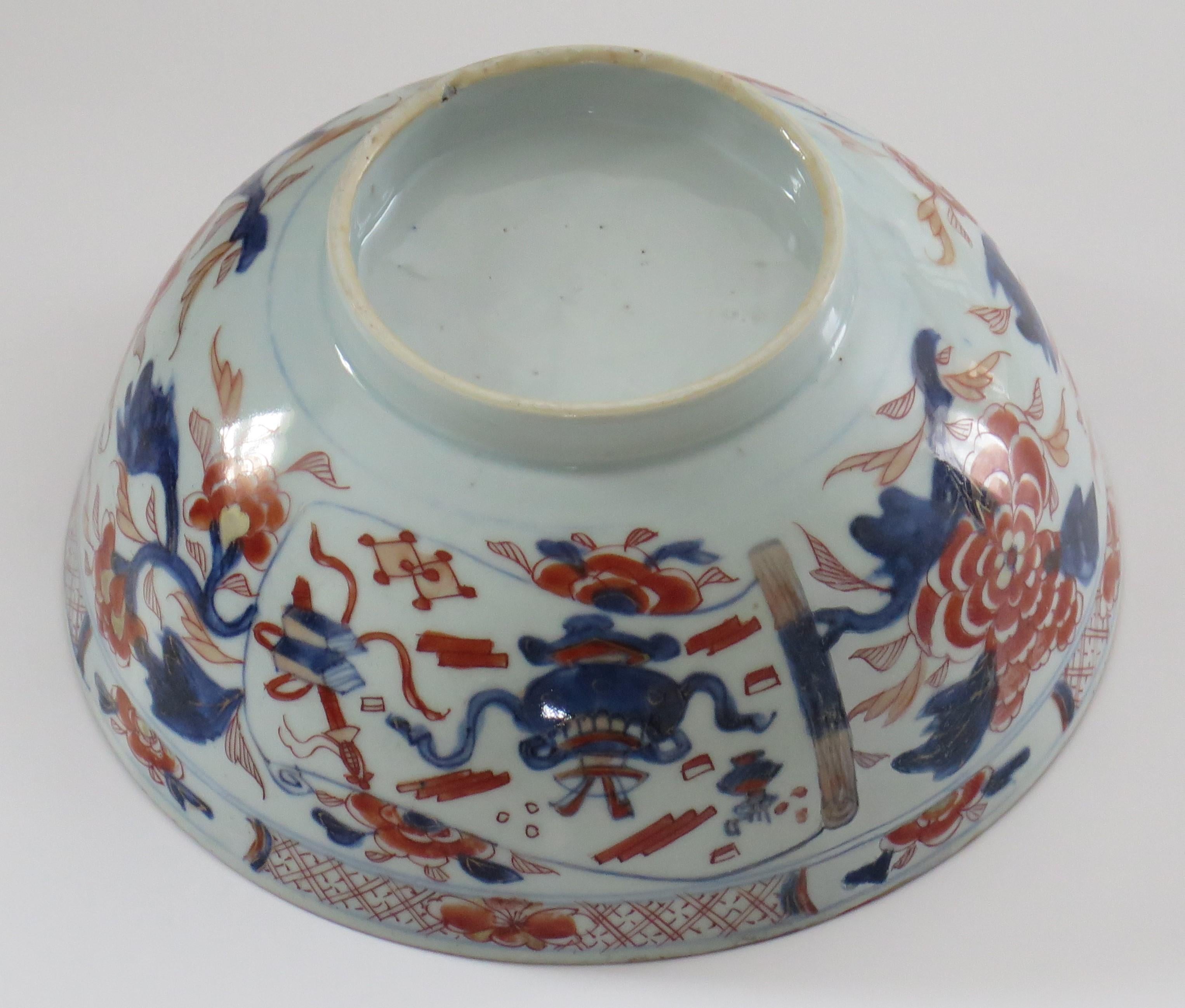 18thc. Chinese Export Porcelain Imari Bowl Hand Painted Qing, Ca 1730 For Sale 8