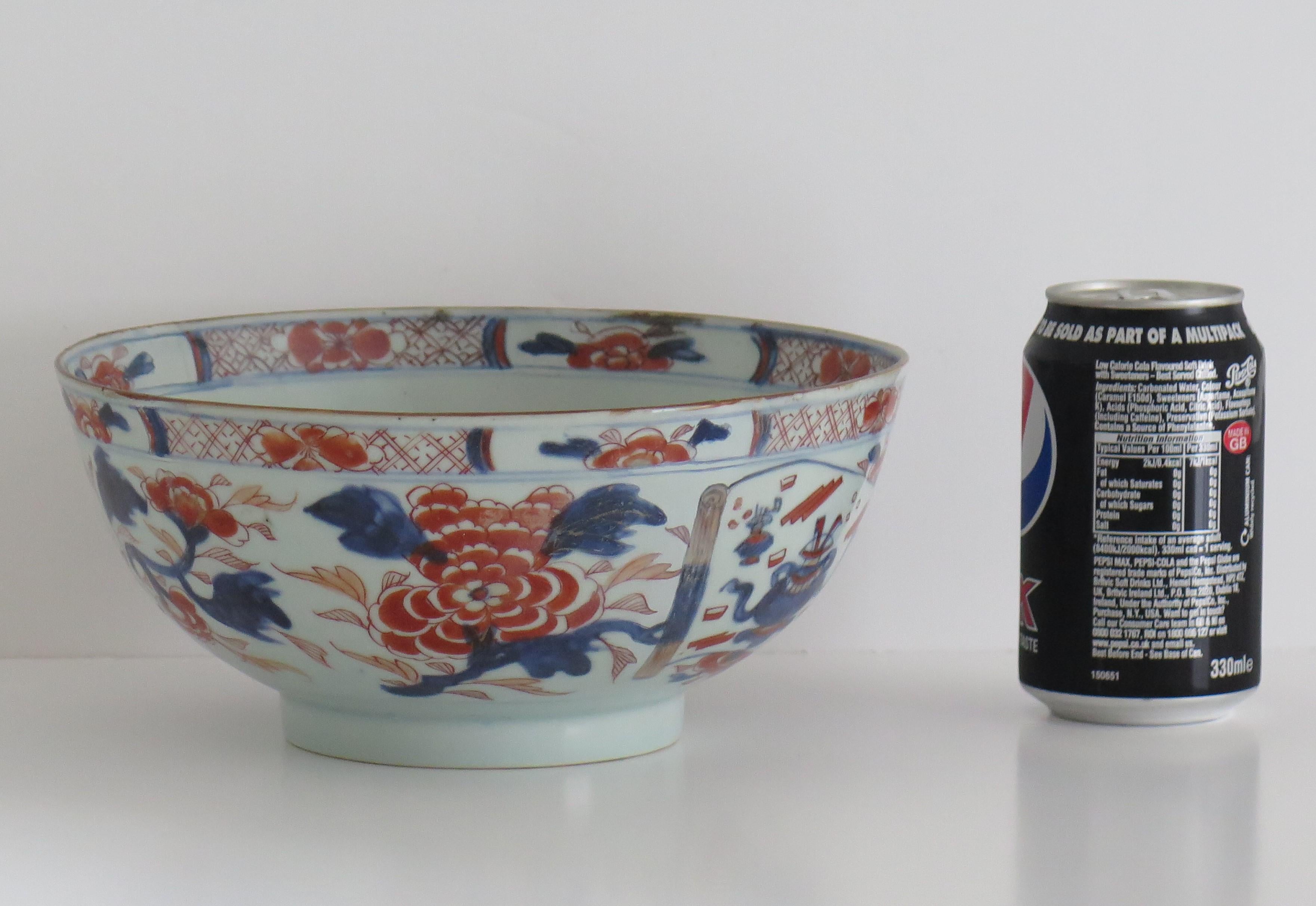 18th Century Chinese Export Porcelain Imari Bowl Hand Painted Qing, Ca 1730 For Sale 14