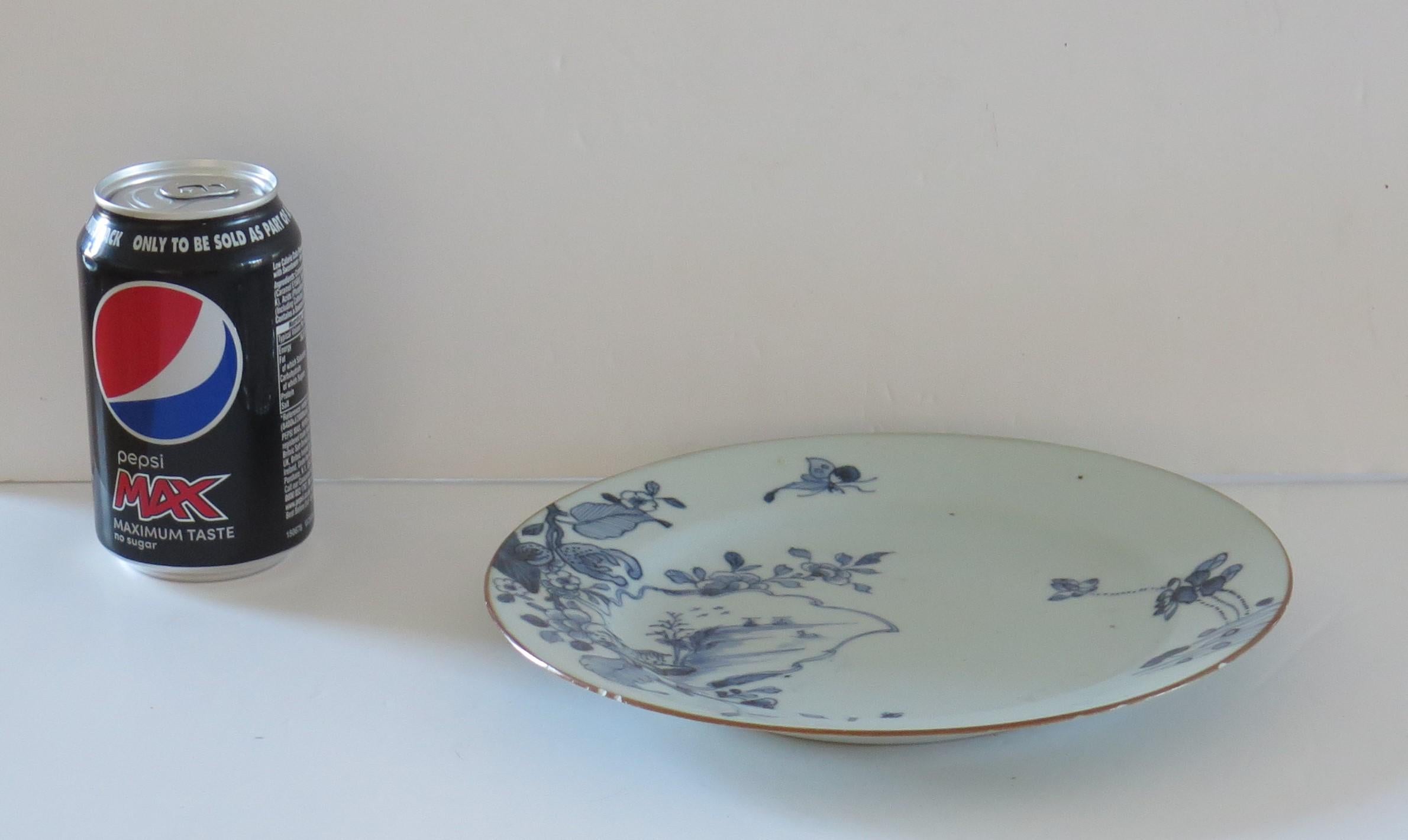 18thC Chinese Porcelain Plate Blue and White Bird & Butterfly, Qing, circa 1770 6