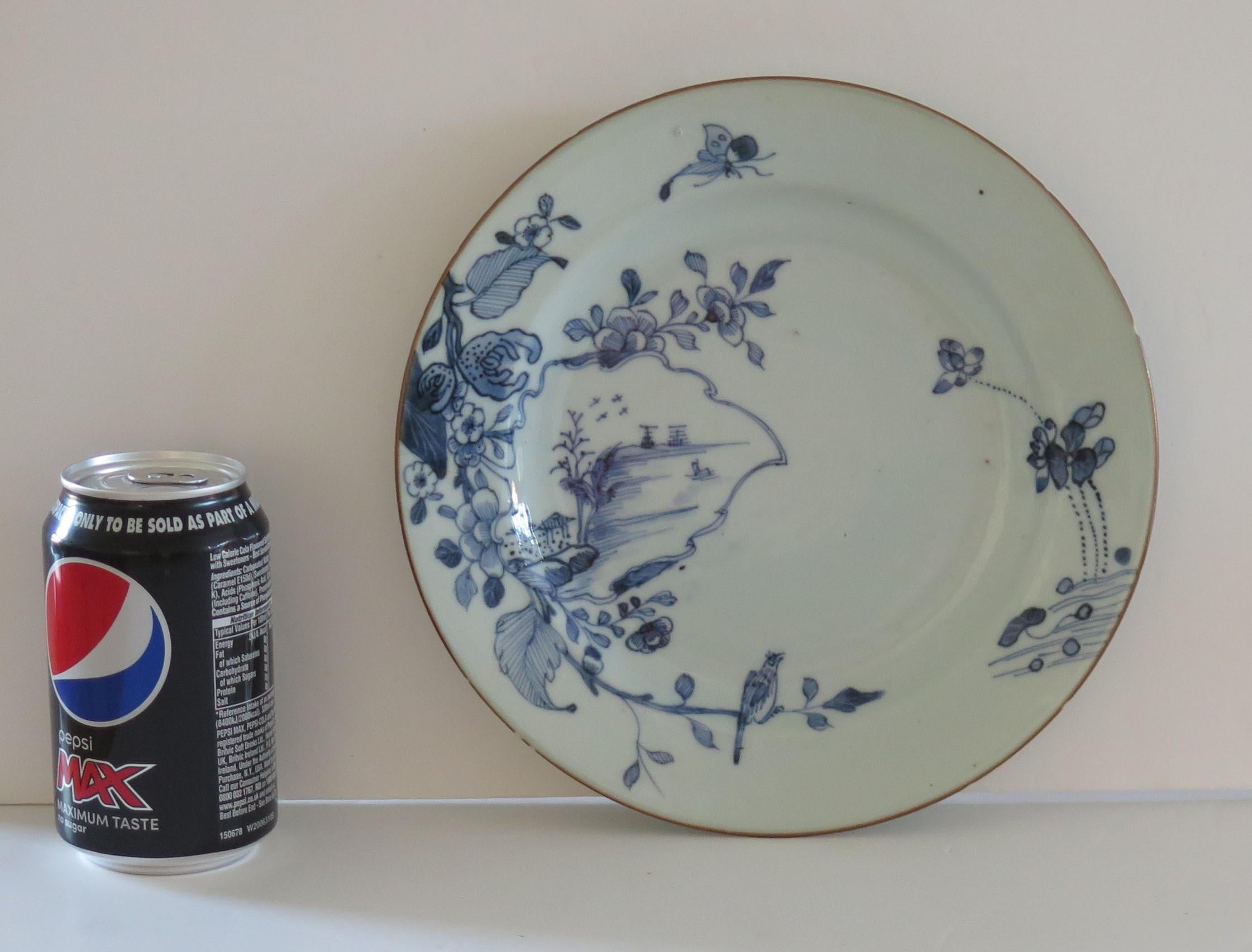 18thC Chinese Porcelain Plate Blue and White Bird & Butterfly, Qing, circa 1770 7