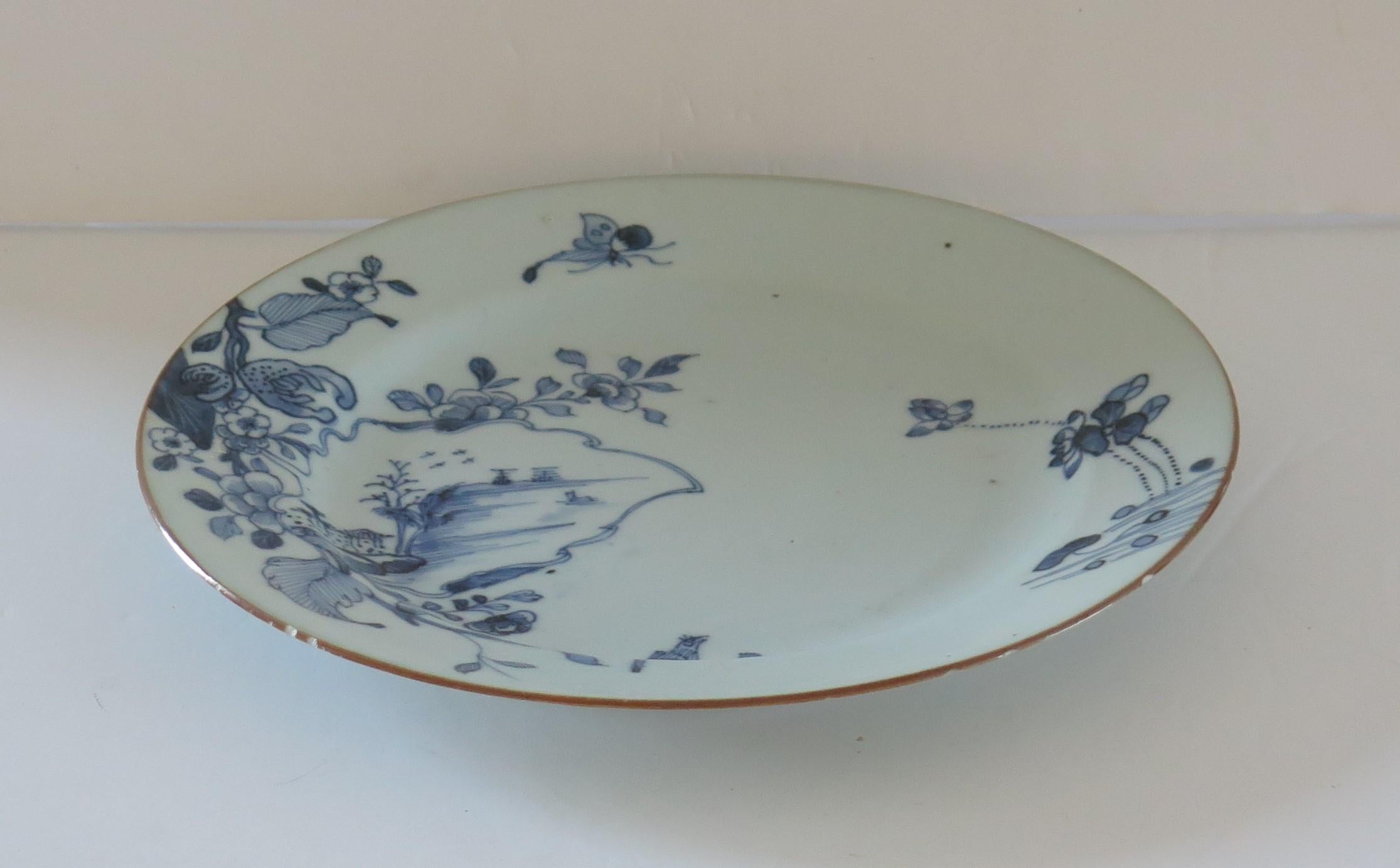 This is a beautiful hand painted blue and white Chinese porcelain plate, dating to the second half of the 18th century, circa 1770, Qing dynasty.

The plate is well potted, and has been hand decorated in varying shades of cobalt 'steel' blue. The