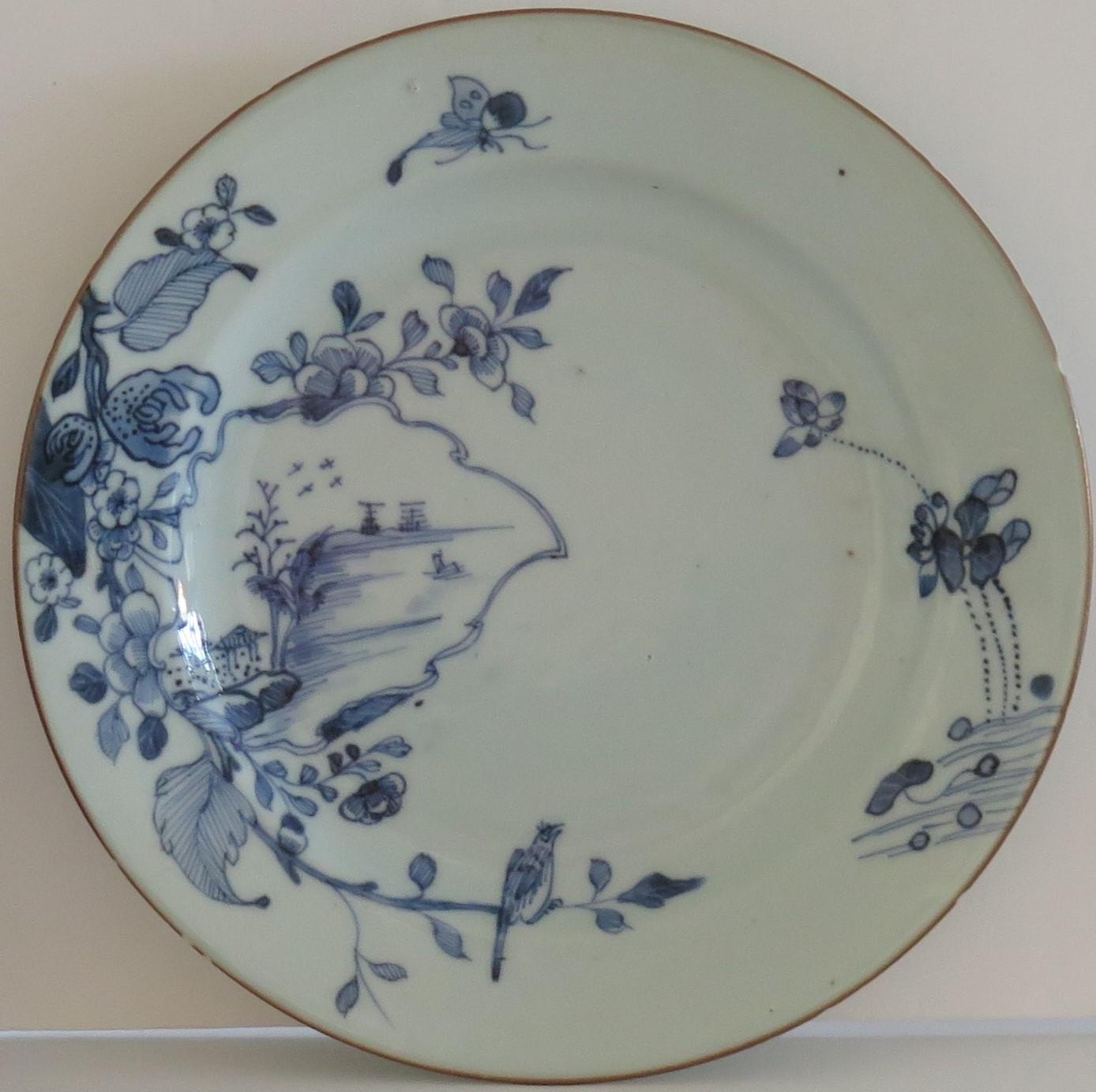 18thC Chinese Porcelain Plate Blue and White Bird & Butterfly, Qing, circa 1770 2