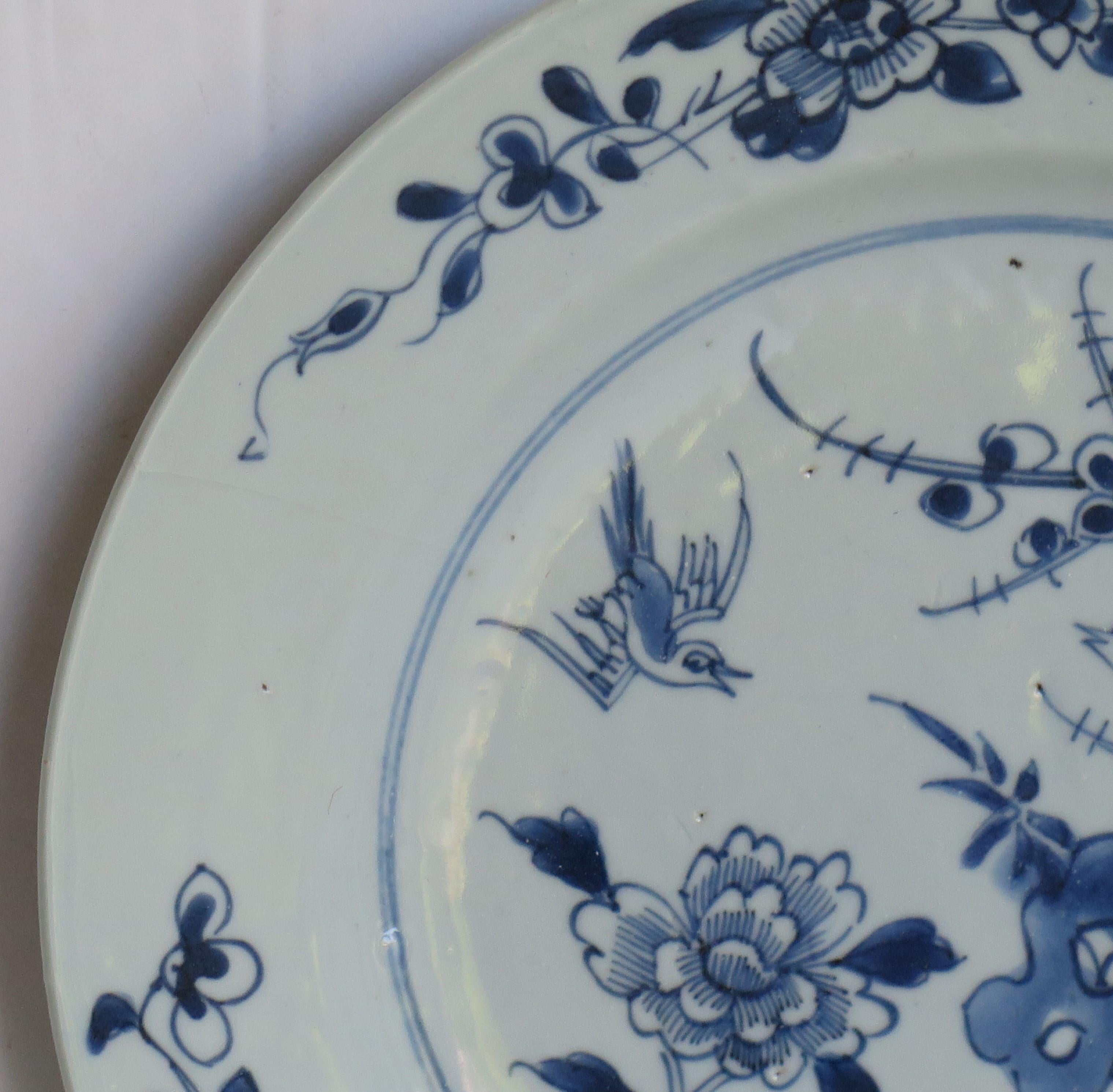 Chinese Export Plate Blue and White porcelain Birds in a garden, Qing circa 1770 4