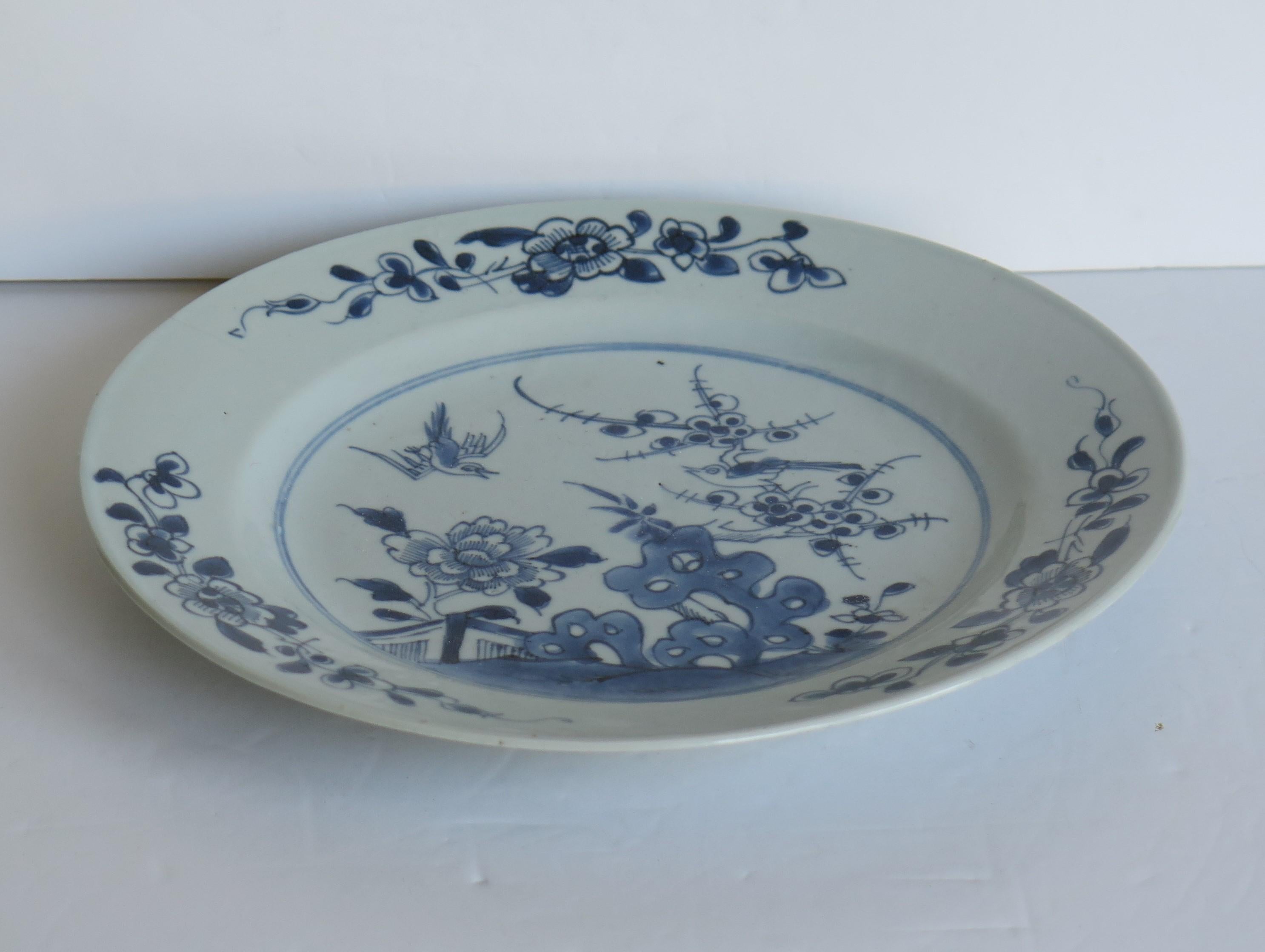 18th Century and Earlier Chinese Export Plate Blue and White porcelain Birds in a garden, Qing circa 1770