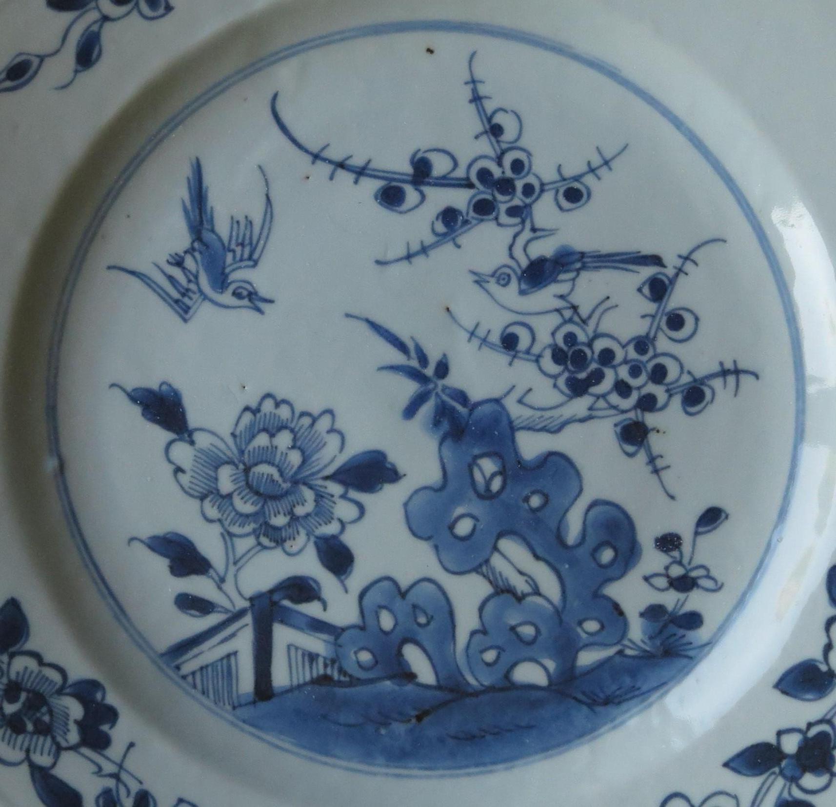 Chinese Export Plate Blue and White porcelain Birds in a garden, Qing circa 1770 1