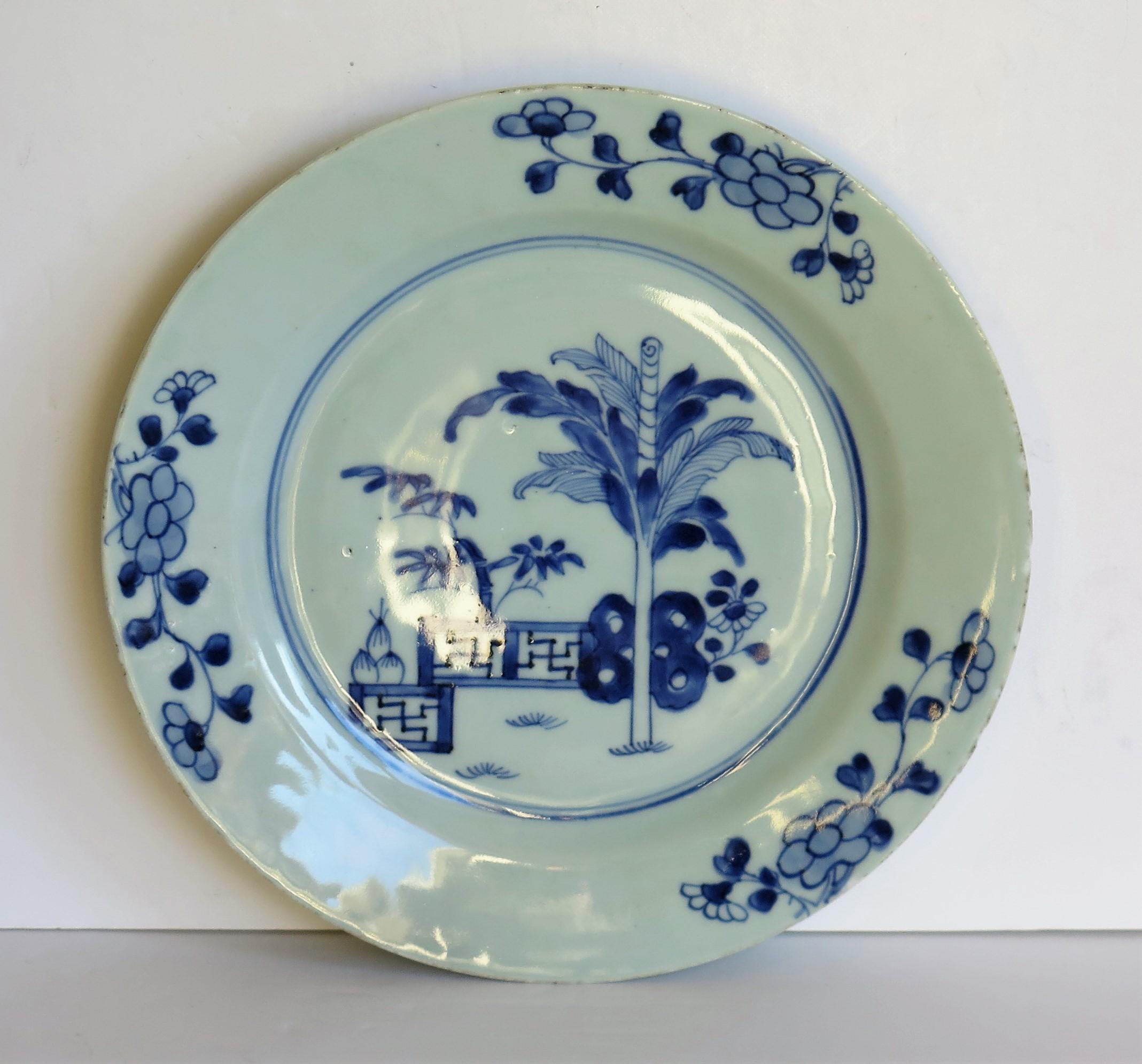 18th Century and Earlier 18th Century Chinese Porcelain Plate Blue and White Hand Painted, Qing