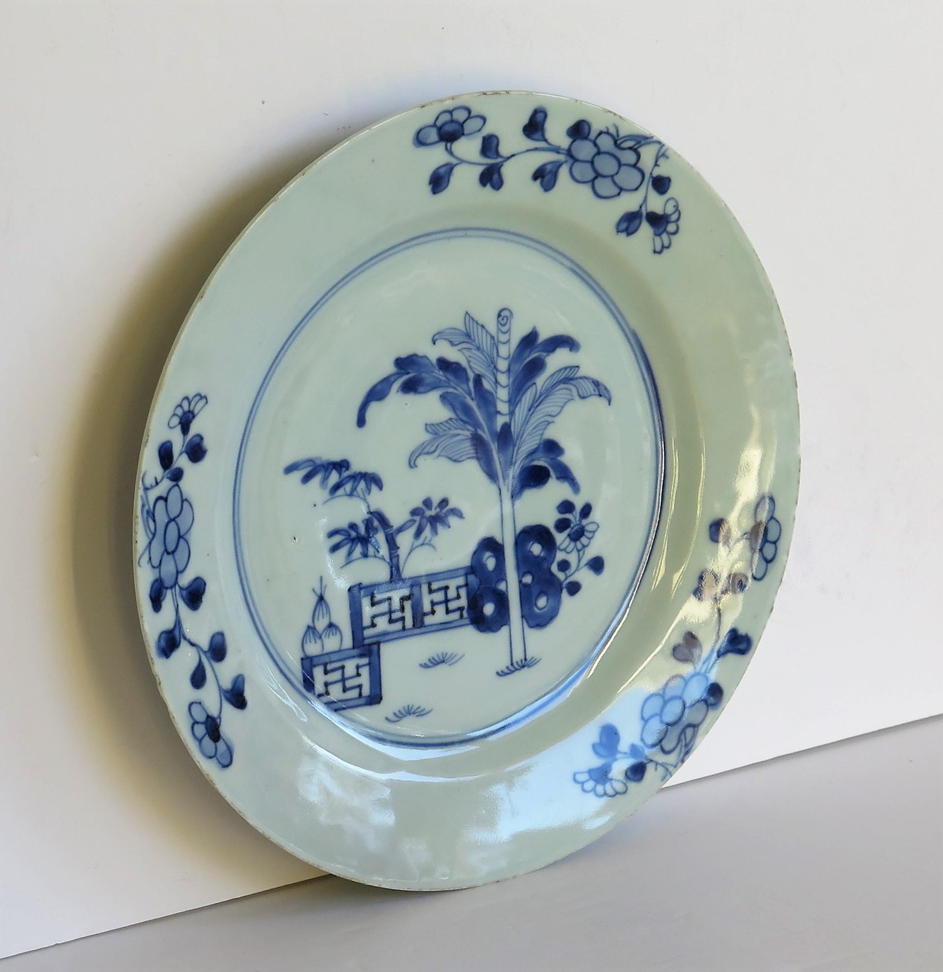 18th Century Chinese Porcelain Plate Blue and White Hand Painted, Qing 1
