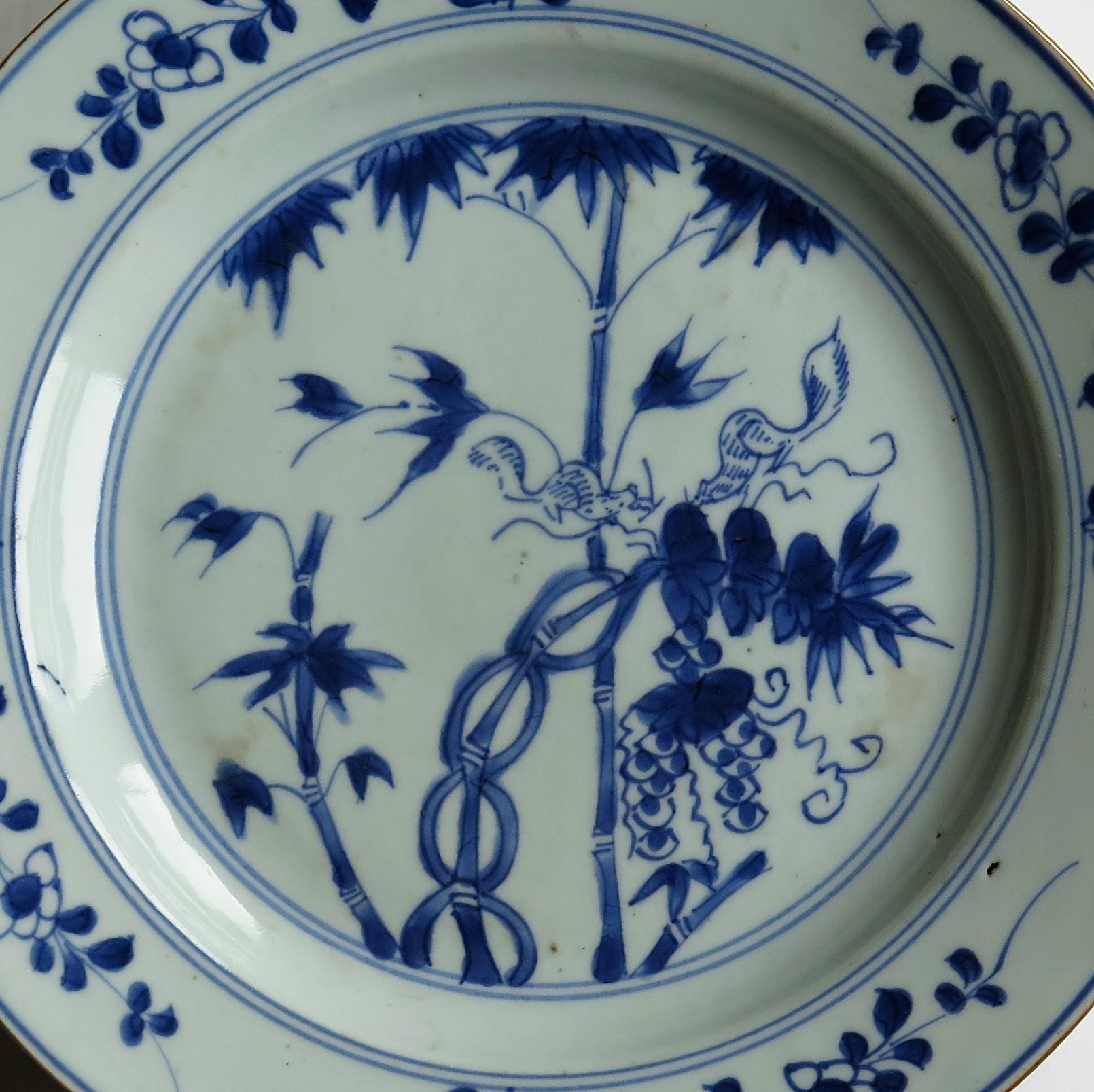 Hand-Painted 18thC Chinese Porcelain Plate Blue and White squirrels in Bamboo Qing circa 1730
