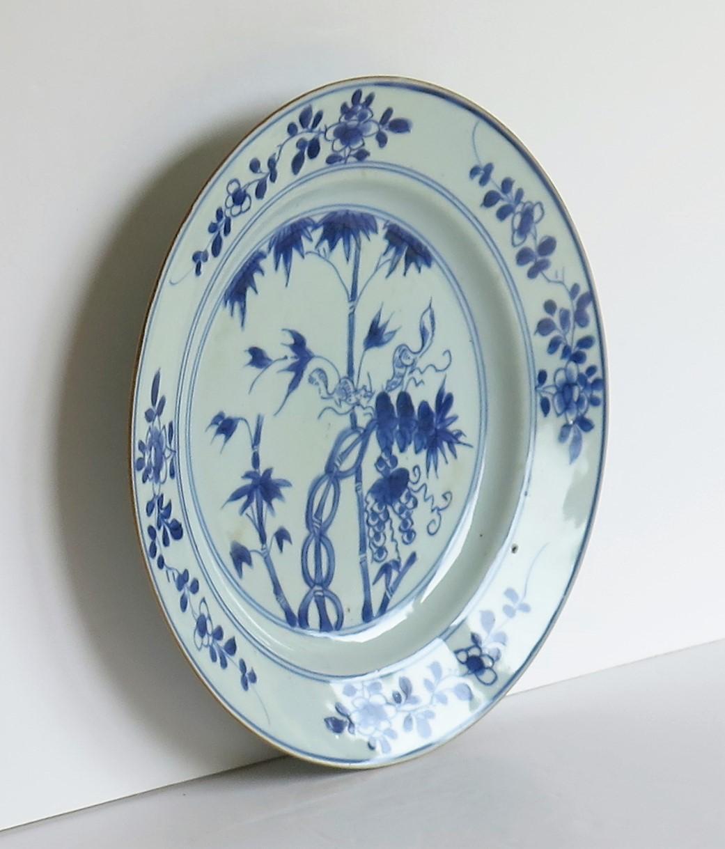 18th Century 18thC Chinese Porcelain Plate Blue and White squirrels in Bamboo Qing circa 1730
