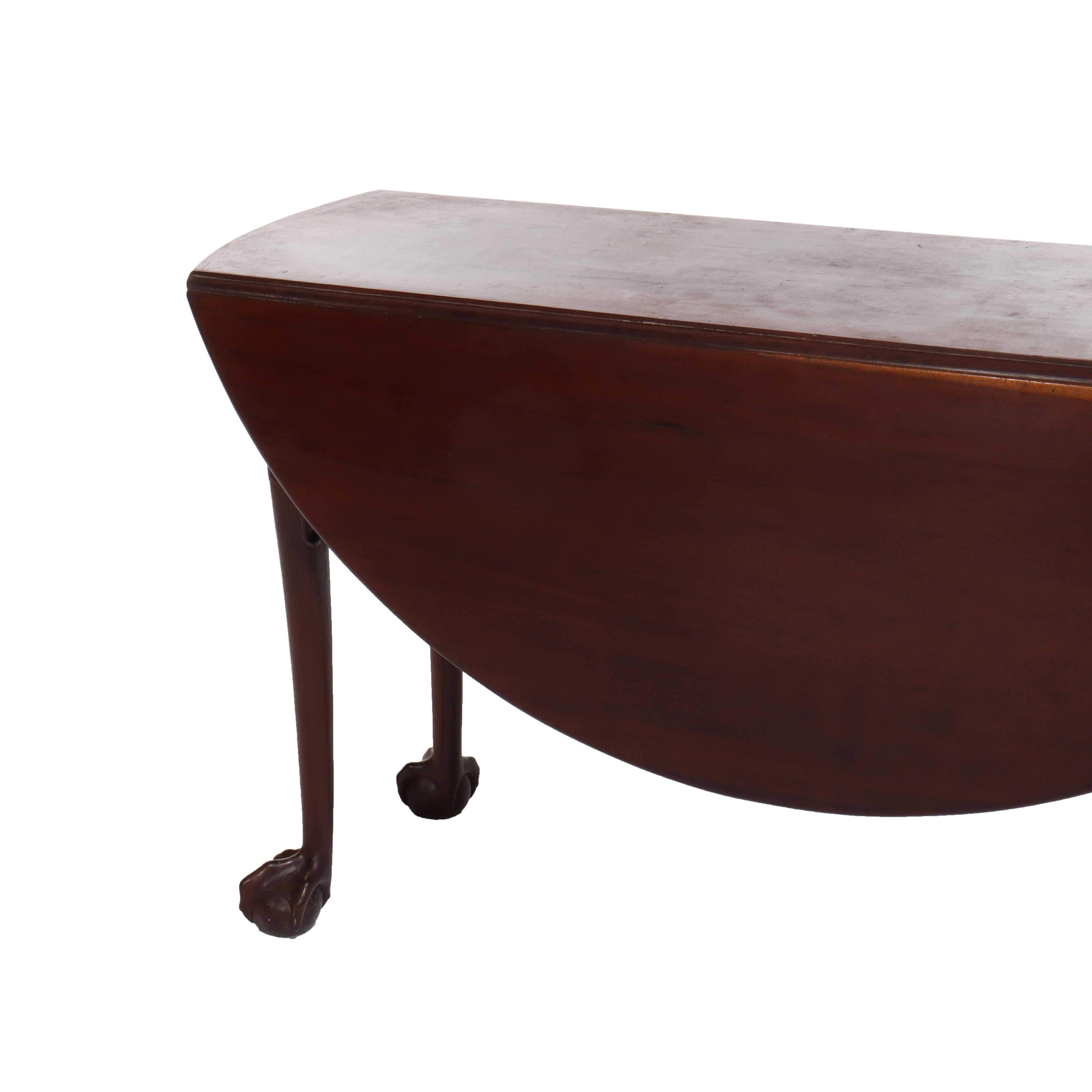 18thC Chippendale Mahogany Drop Leaf Claw & Ball Foot Gate Leg Table For Sale 1