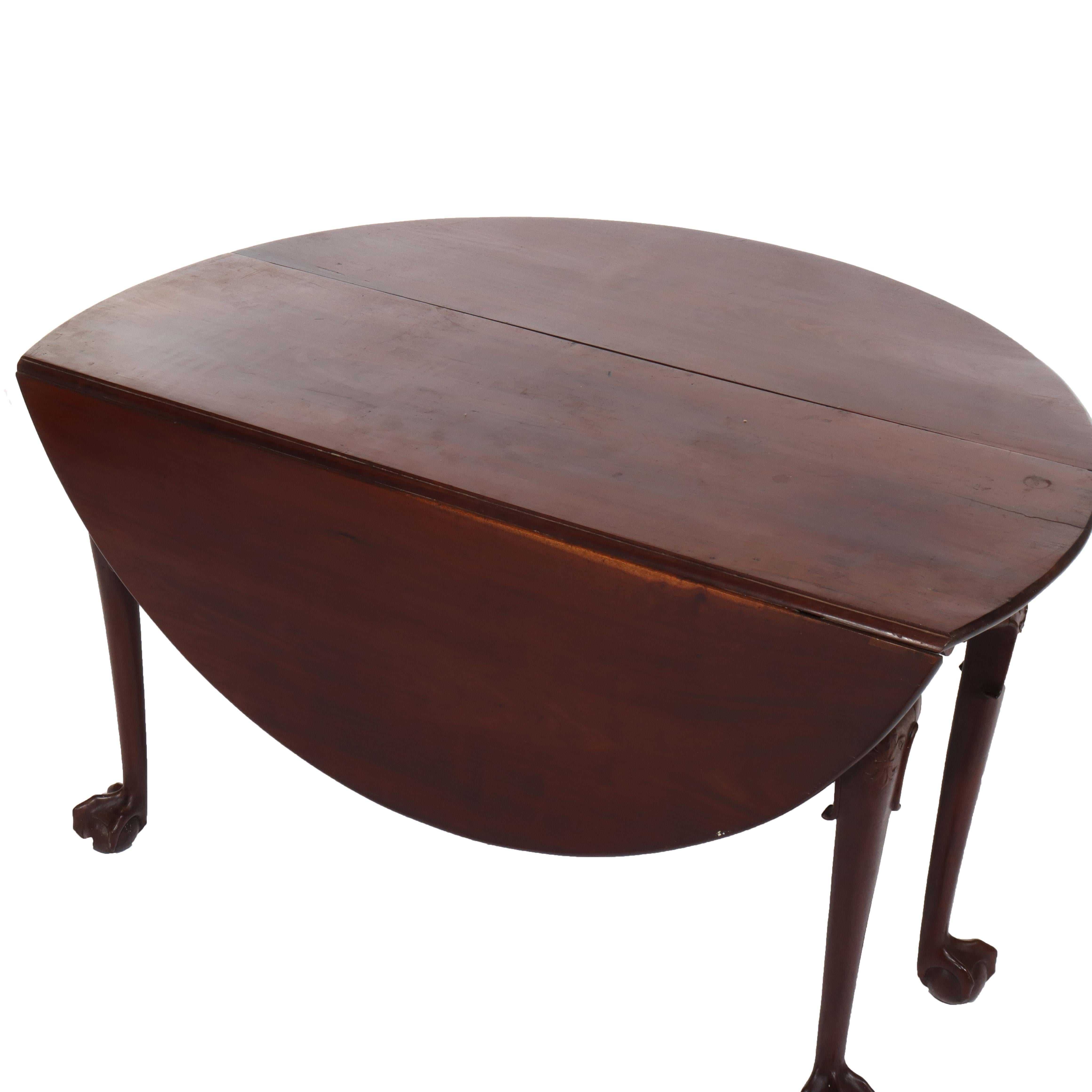 18thC Chippendale Mahogany Drop Leaf Claw & Ball Foot Gate Leg Table For Sale 3