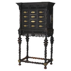 18thC Continental Gothic Carved Mahogany Ripple Trimmed Specimen Cabinet