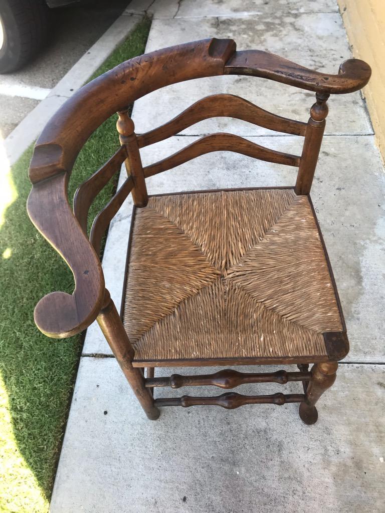 American 18th Century Corner Chair from New England with Original Woven Seat