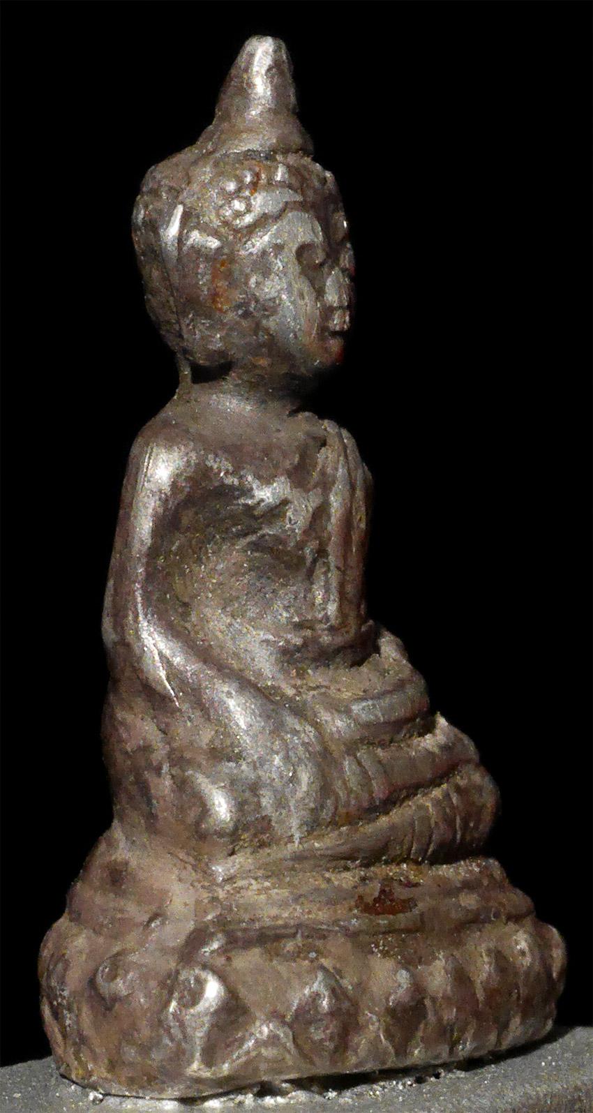 Cast 18thC/Earlier Miniature Nearly Pure Silver Thai / Lao Silver Buddha - 7827