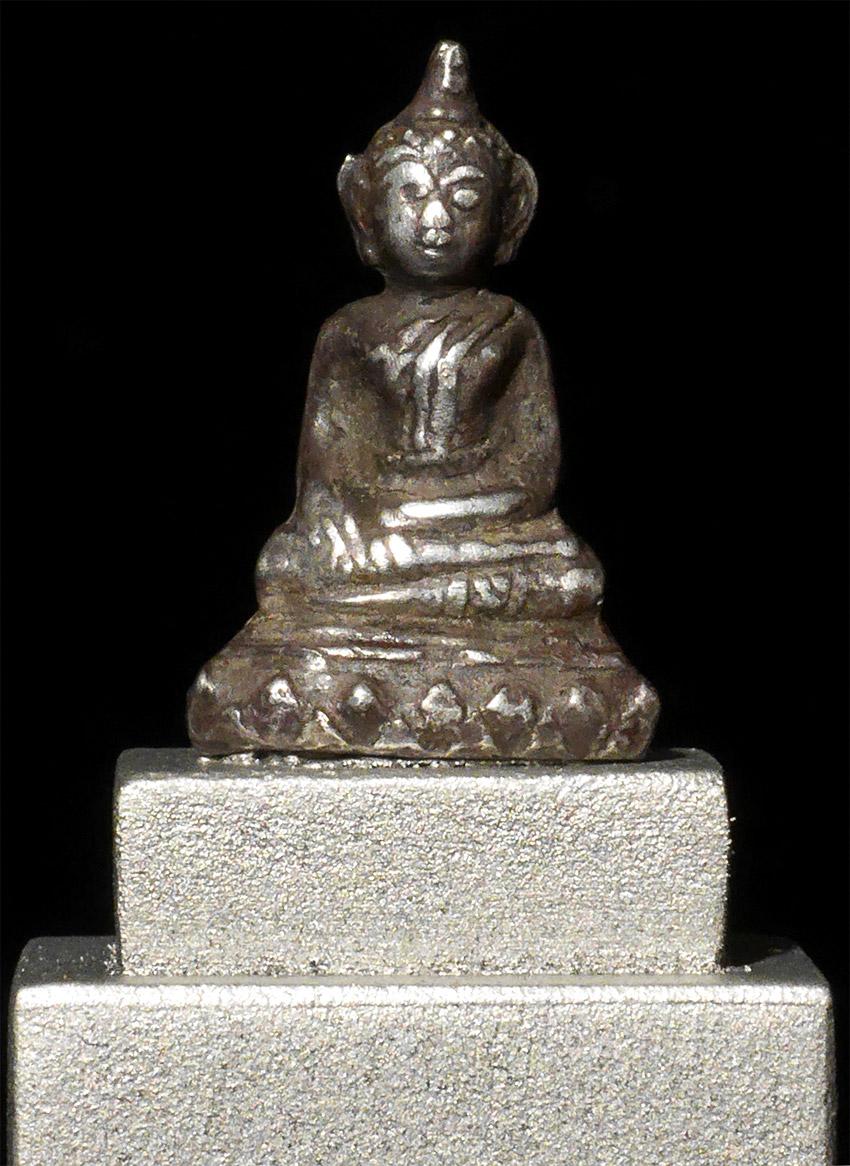 Wonderful miniature antique Thai or Lao silver Buddha. 18thC or earlier. It is one of the smallest and lightest-weight authentic SE Asian antique Buddhas I have encountered in my 40 years of searching- especially with such a sweet face. Wear due to