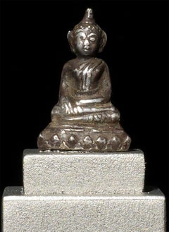 18thC/Earlier Miniature Nearly Pure Silver Thai / Lao Silver Buddha - 7827