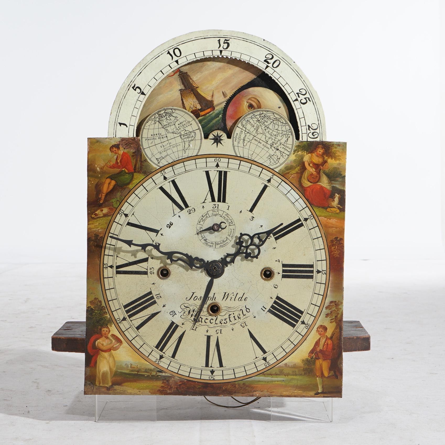 Antique English Joseph Wilde Macclesfield Tall Case Clockworks with Moon Phase Dial 18thC

Measures - 20.5