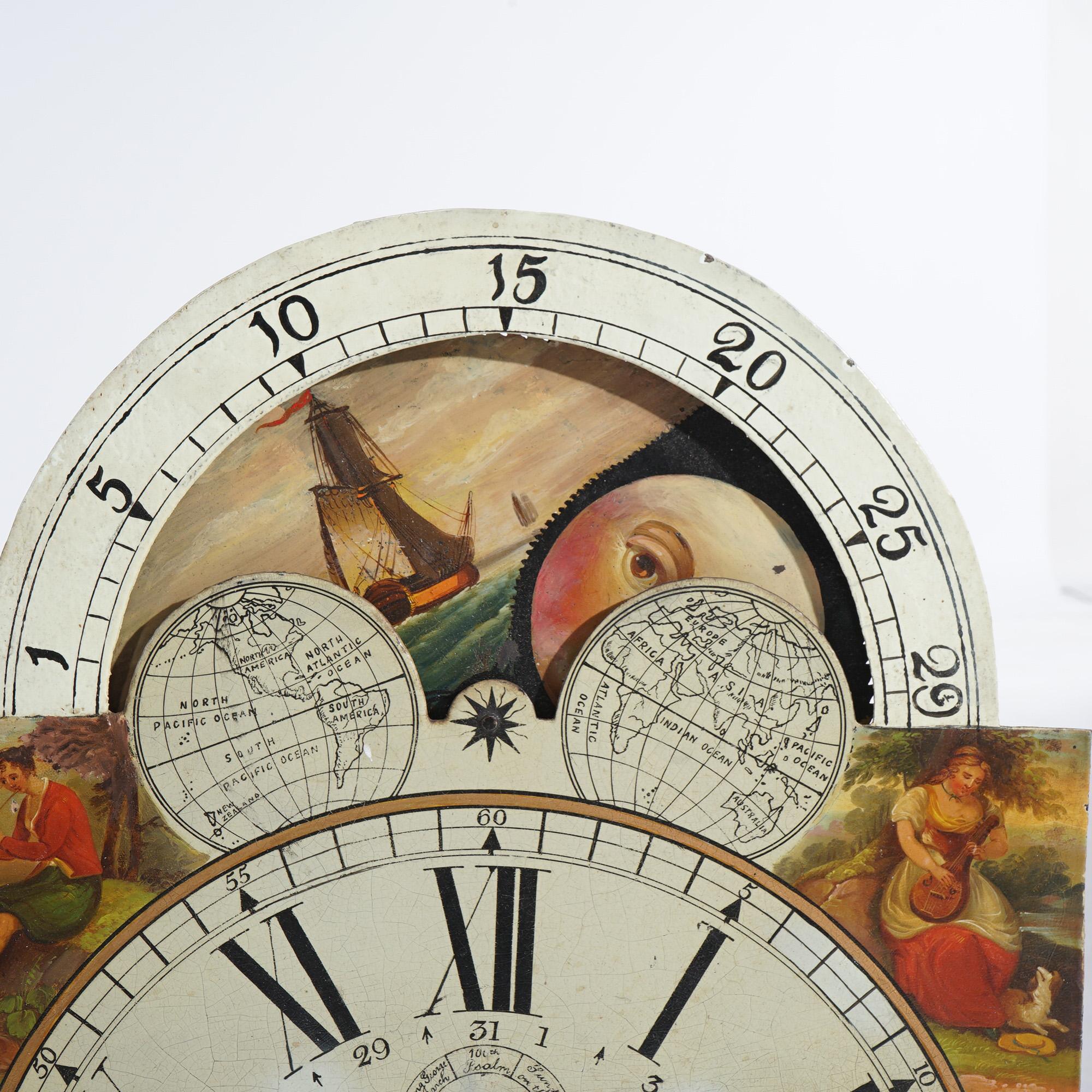 Metal 18thC English Joseph Wilde Macclesfield Tall Case Clockworks, Moon Phase Dial