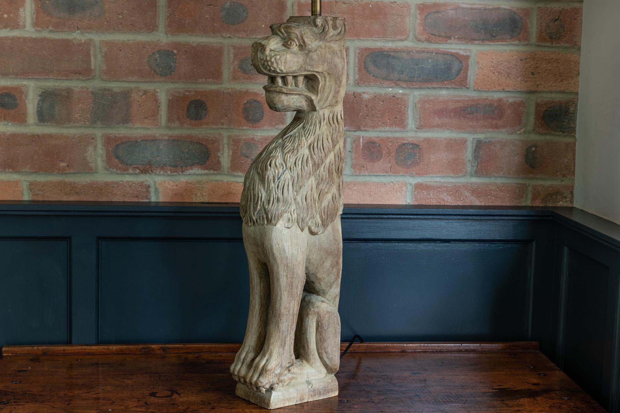 18th Century English Large Carved Oak Lion Table Lamp 5