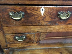 Welsh-Schrank aus englischer Eiche aus dem 18. Jahrhundert mit fünf Schubladen und Knochenschnitzereien