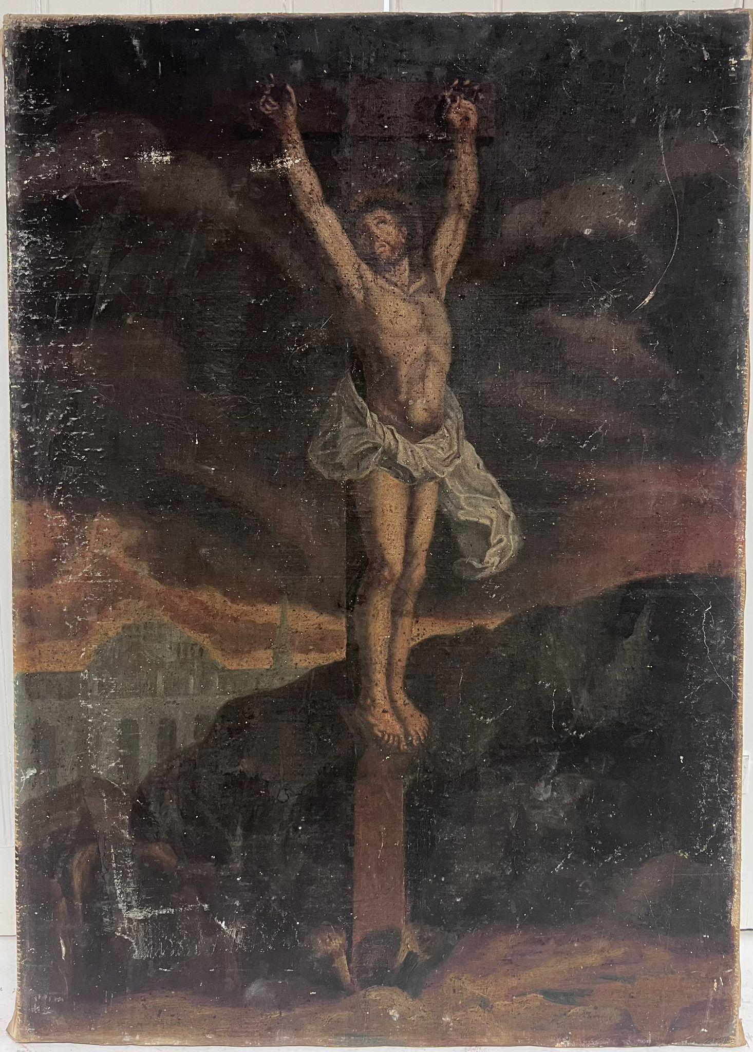 18thC Flemish Old Master The Crucifixion Christ On The Cross Large 18thc-flemish-old-master-the-crucifixion-christ-on-the-cross-large