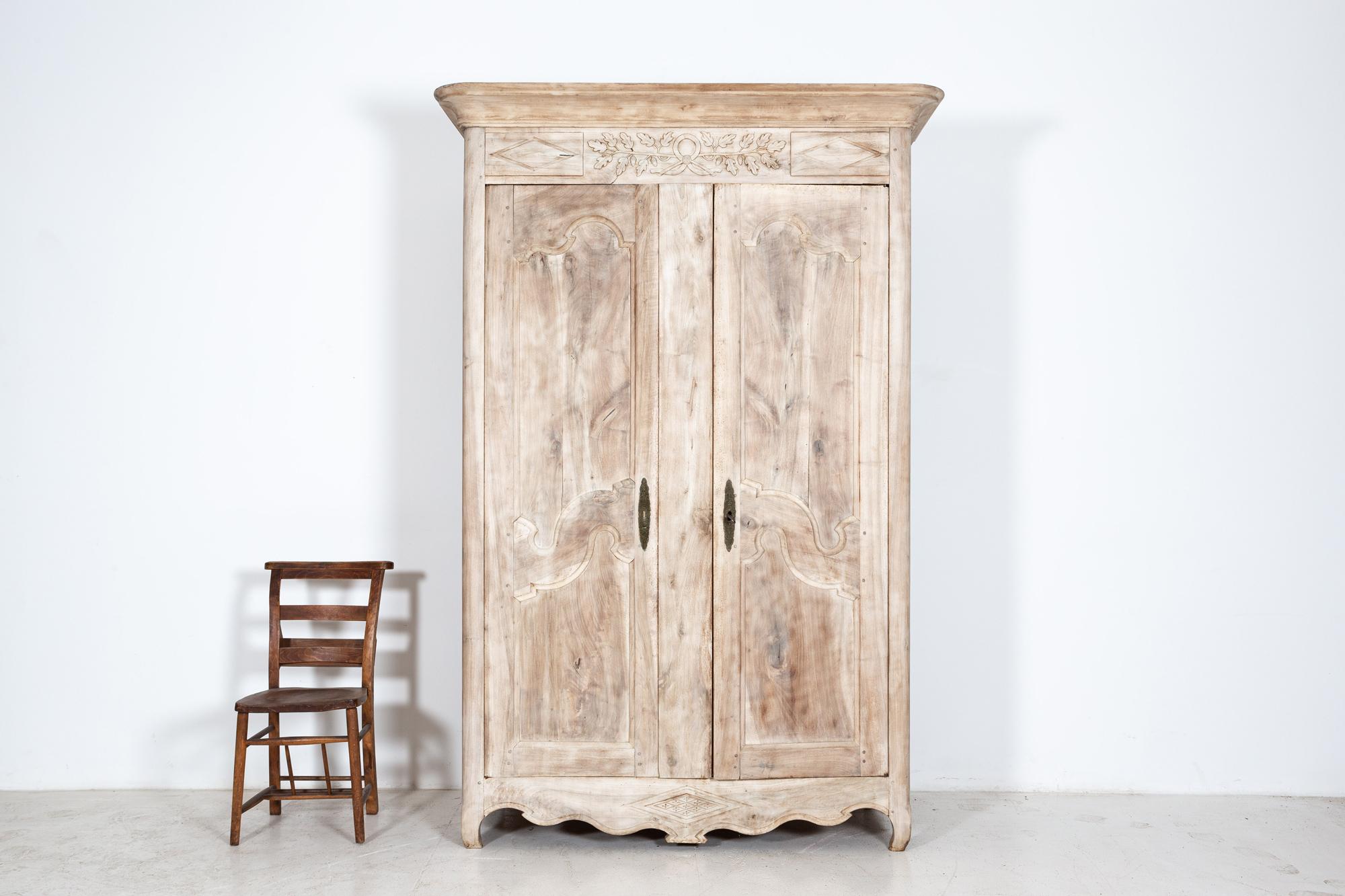 Mid-18th Century 18thC French Bleached Walnut Provincial Armoire