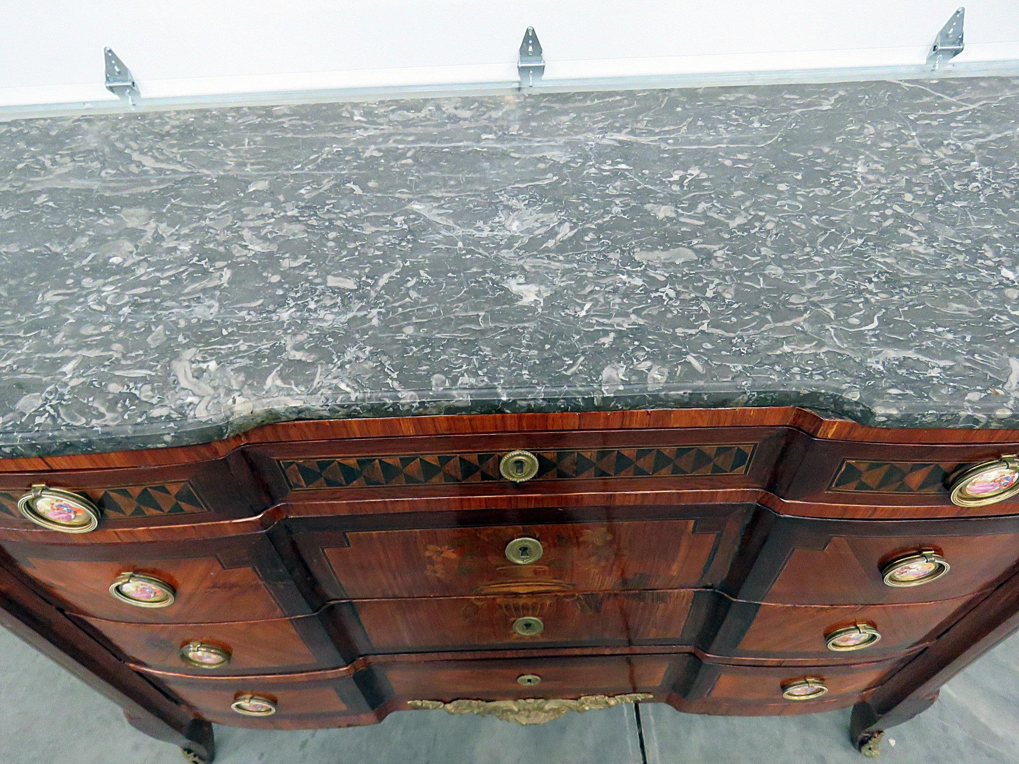 18th Century and Earlier 18th Century French Empire Style Inlaid Marble-Top Commode