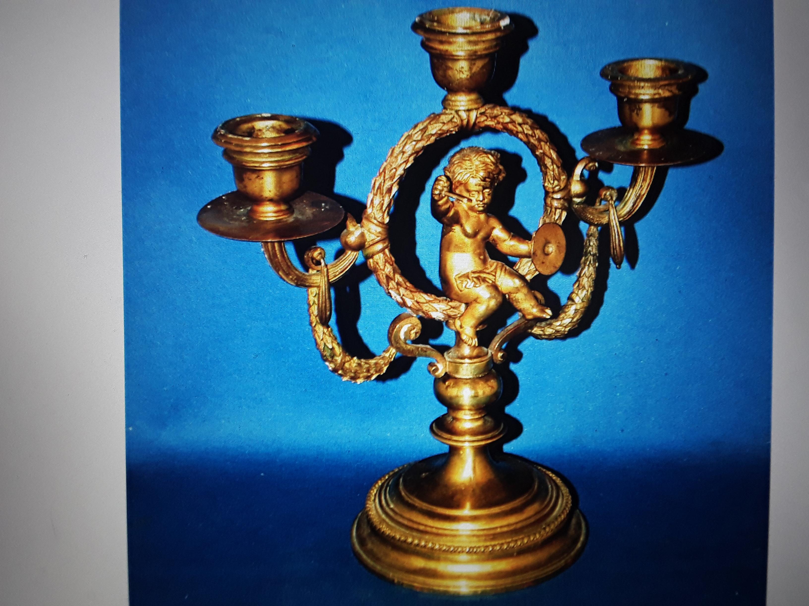 18thc French Louis XVI Gilt Bronze Musical Cherub Baby Candelabrum For Sale 6
