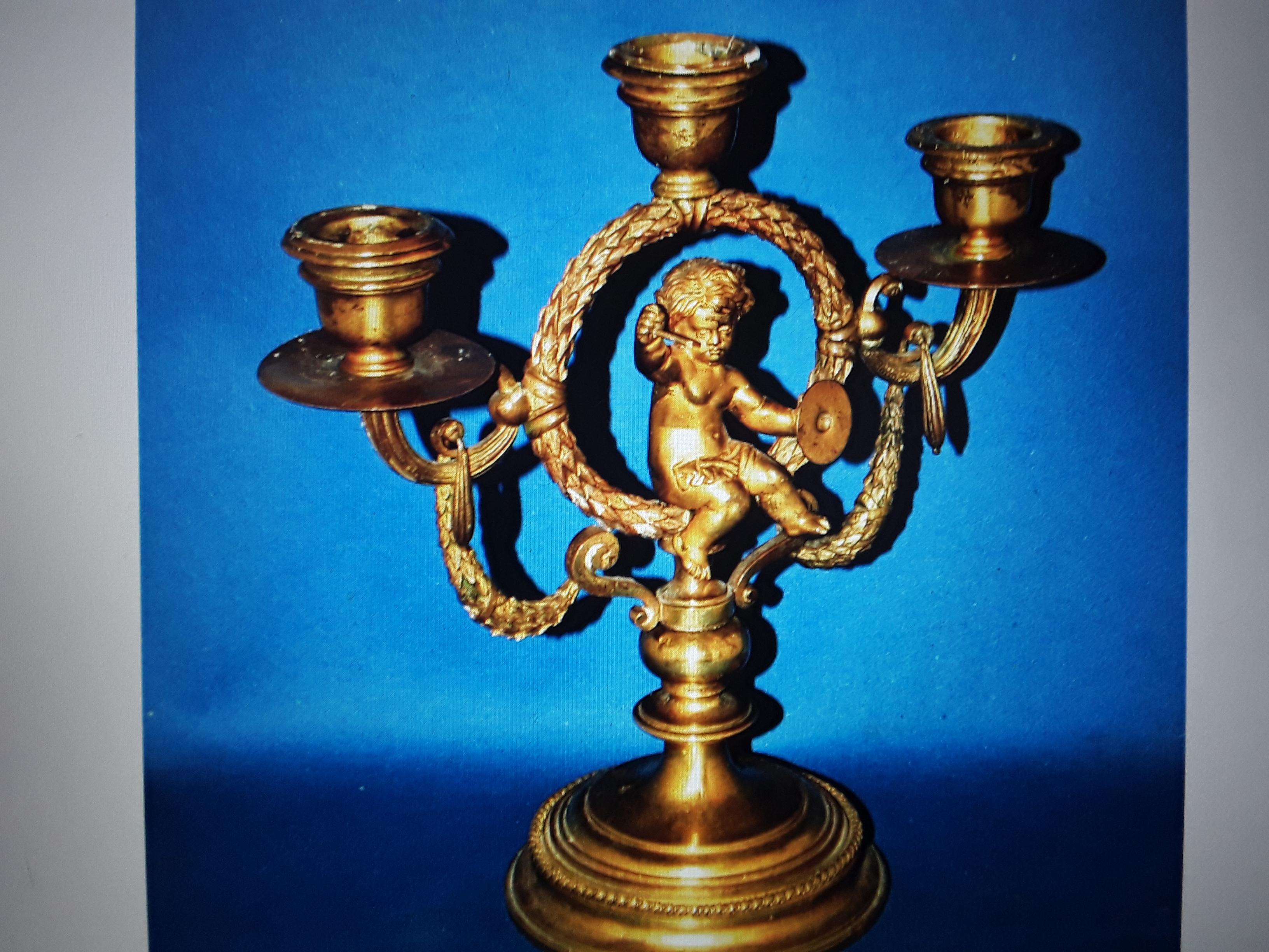 18thc French Louis XVI Gilt Bronze Musical Cherub Baby Candelabrum For Sale 7