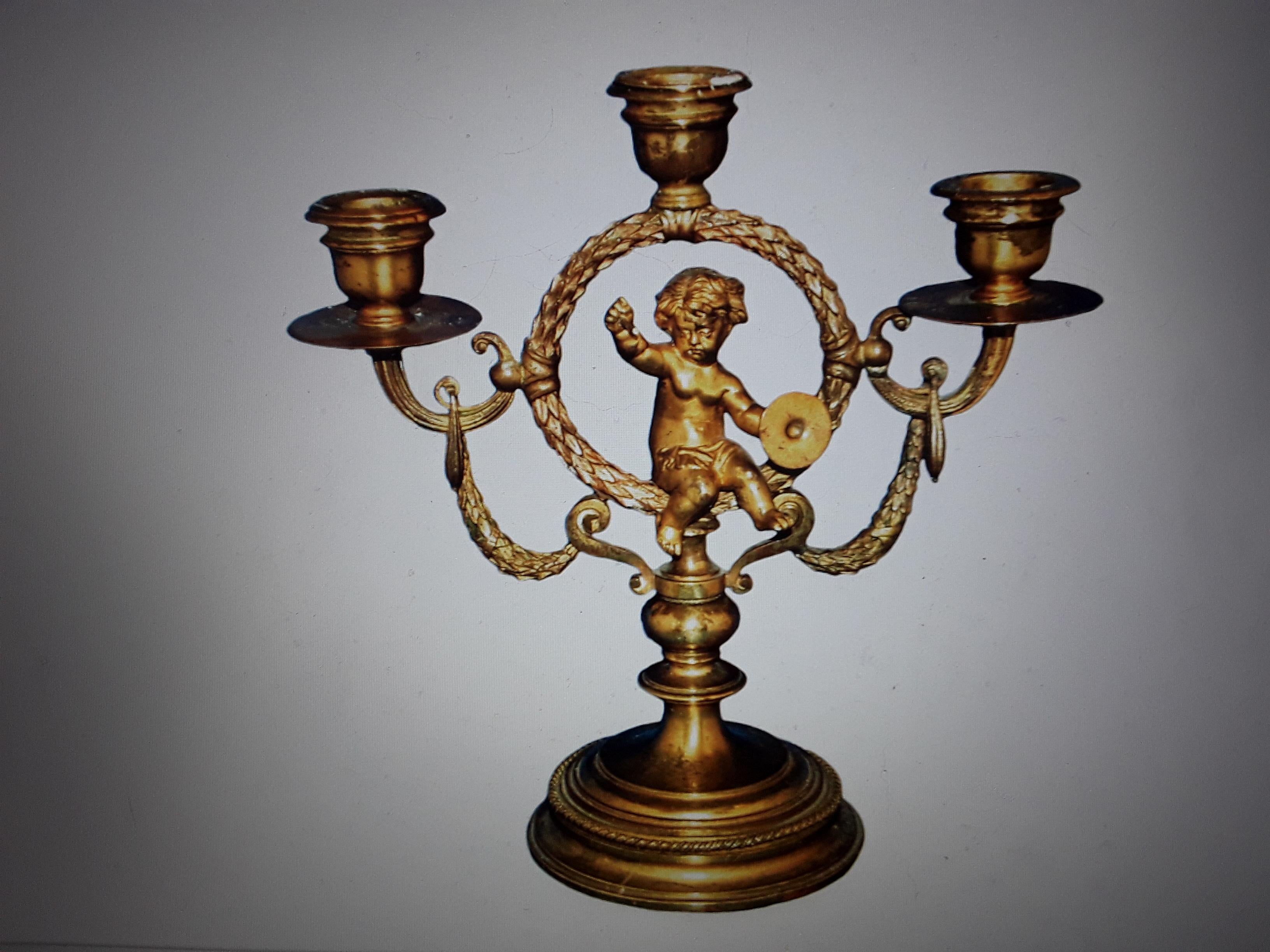 18thc French Louis XVI Gilt Bronze Musical Cherub Baby Candelabrum For Sale 8