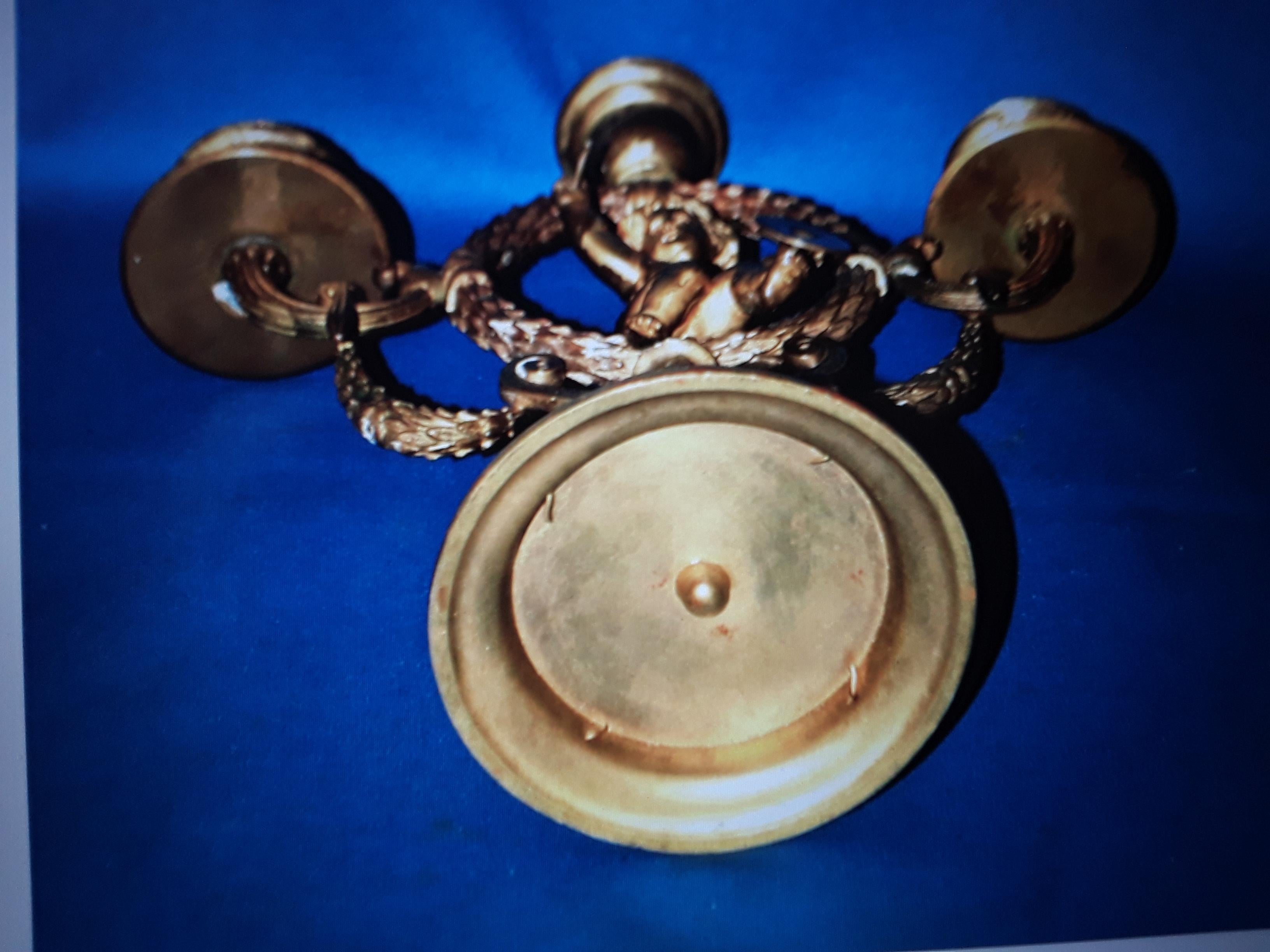 18thc French Louis XVI Gilt Bronze Musical Cherub Baby Candelabrum For Sale 1