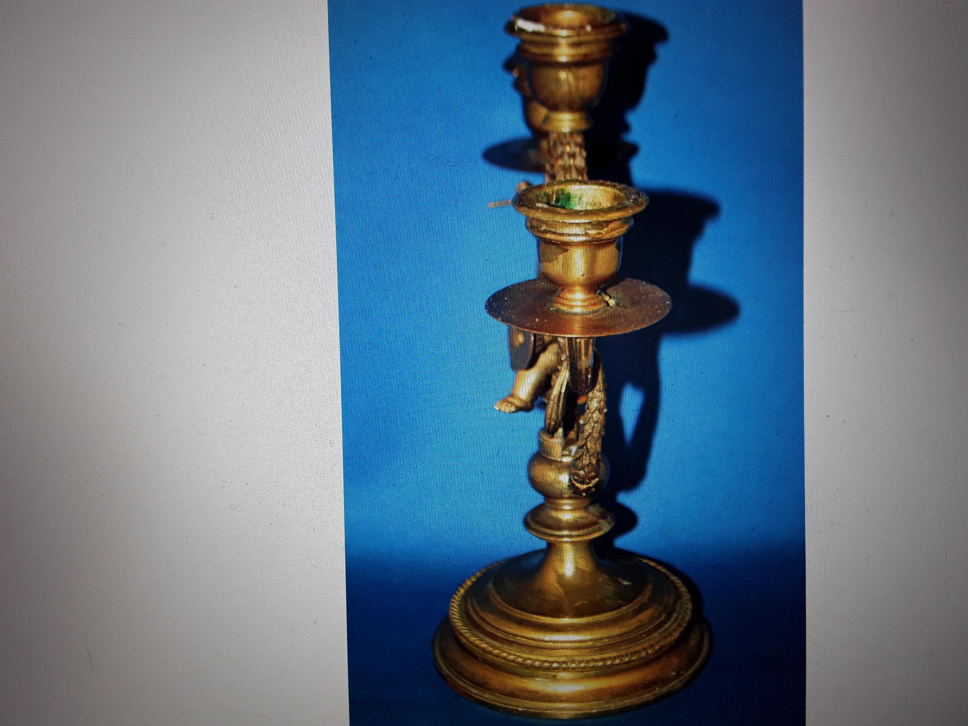 18thc French Louis XVI Gilt Bronze Musical Cherub Baby Candelabrum For Sale 4