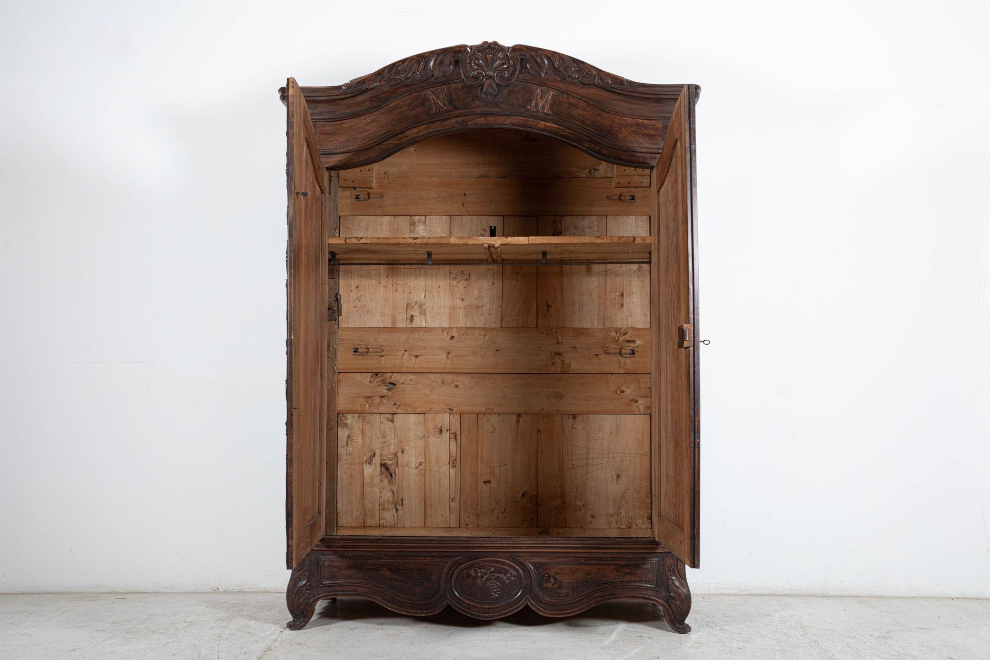 18thC French Provincial Louis XV Walnut Armoire 2