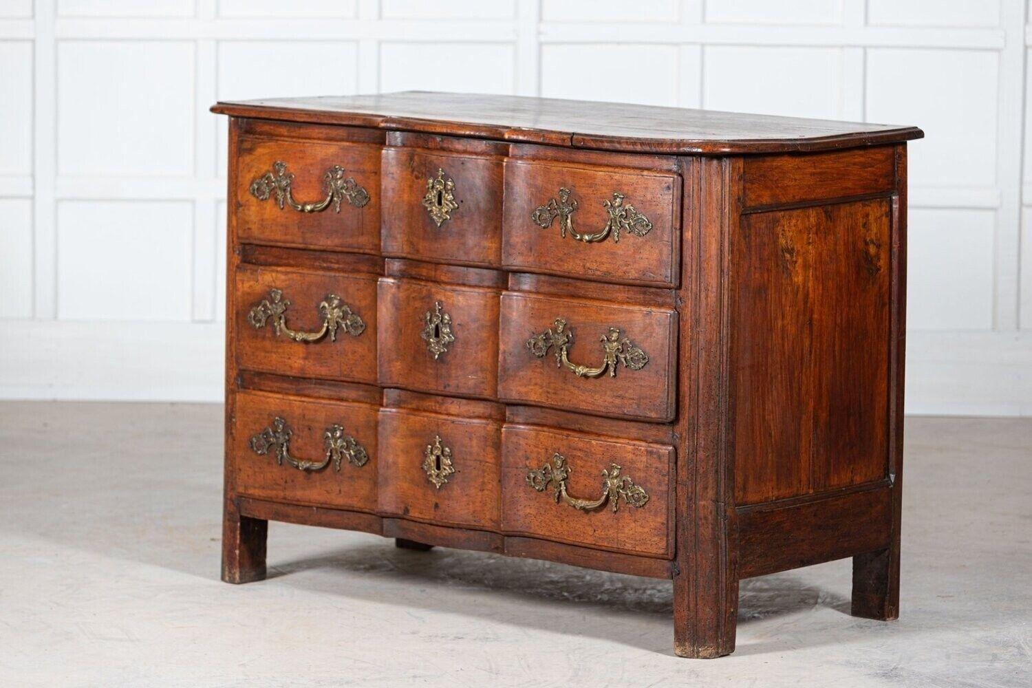 circa 1750
18thC French walnut bombe chest Commode
Measures: W 133 x D 64 x H 95cm.
     